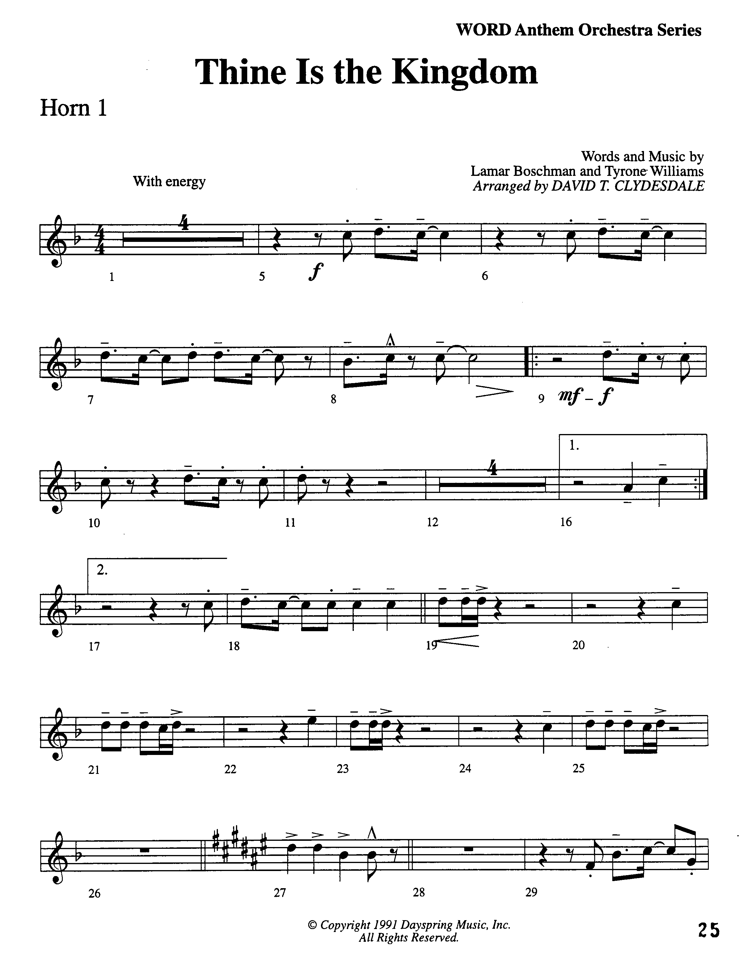 Thine Is The Kingdom (Choral Anthem SATB) French Horn (Word Music Choral / Arr. David Clydesdale)