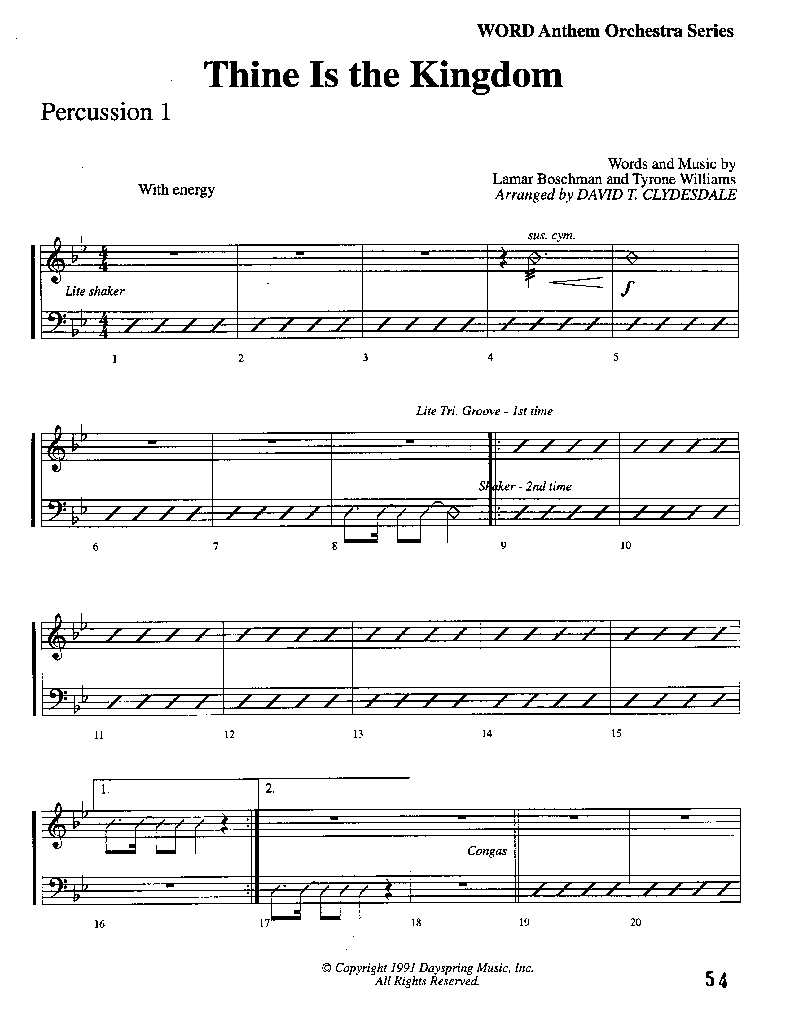 Thine Is The Kingdom (Choral Anthem SATB) Percussion 1/2 (Word Music Choral / Arr. David Clydesdale)
