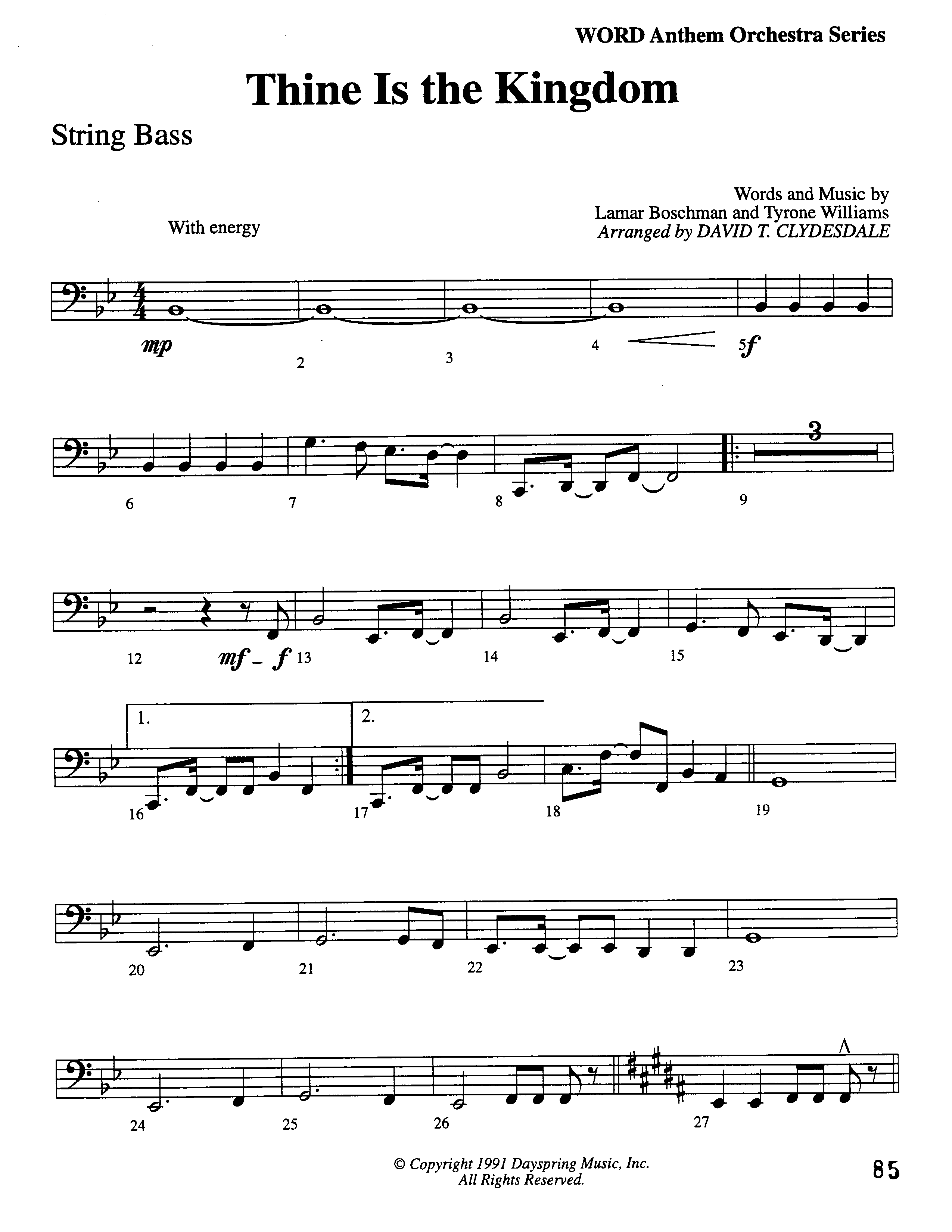 Thine Is The Kingdom (Choral Anthem SATB) String Bass (Word Music Choral / Arr. David Clydesdale)