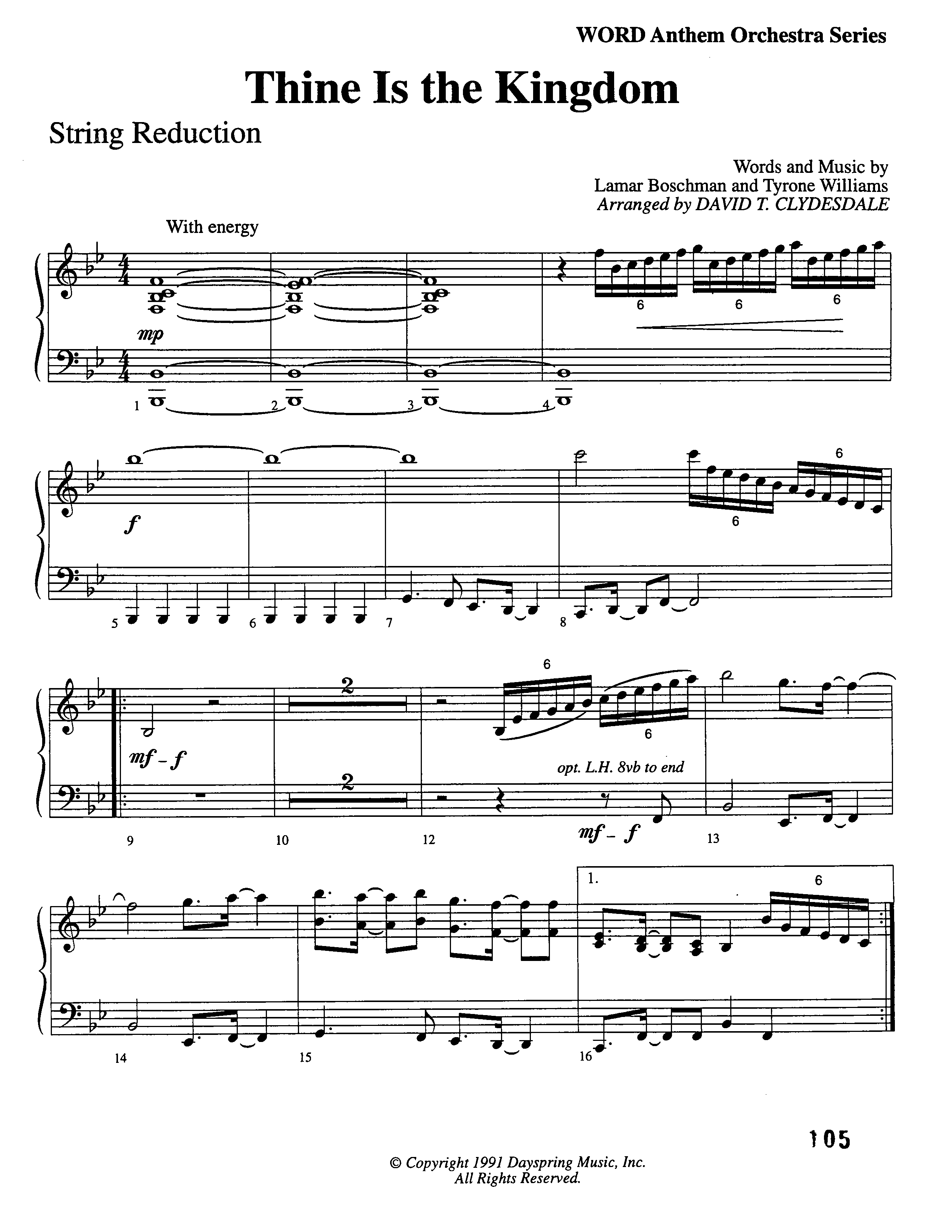 Thine Is The Kingdom (Choral Anthem SATB) String Reduction (Word Music Choral / Arr. David Clydesdale)