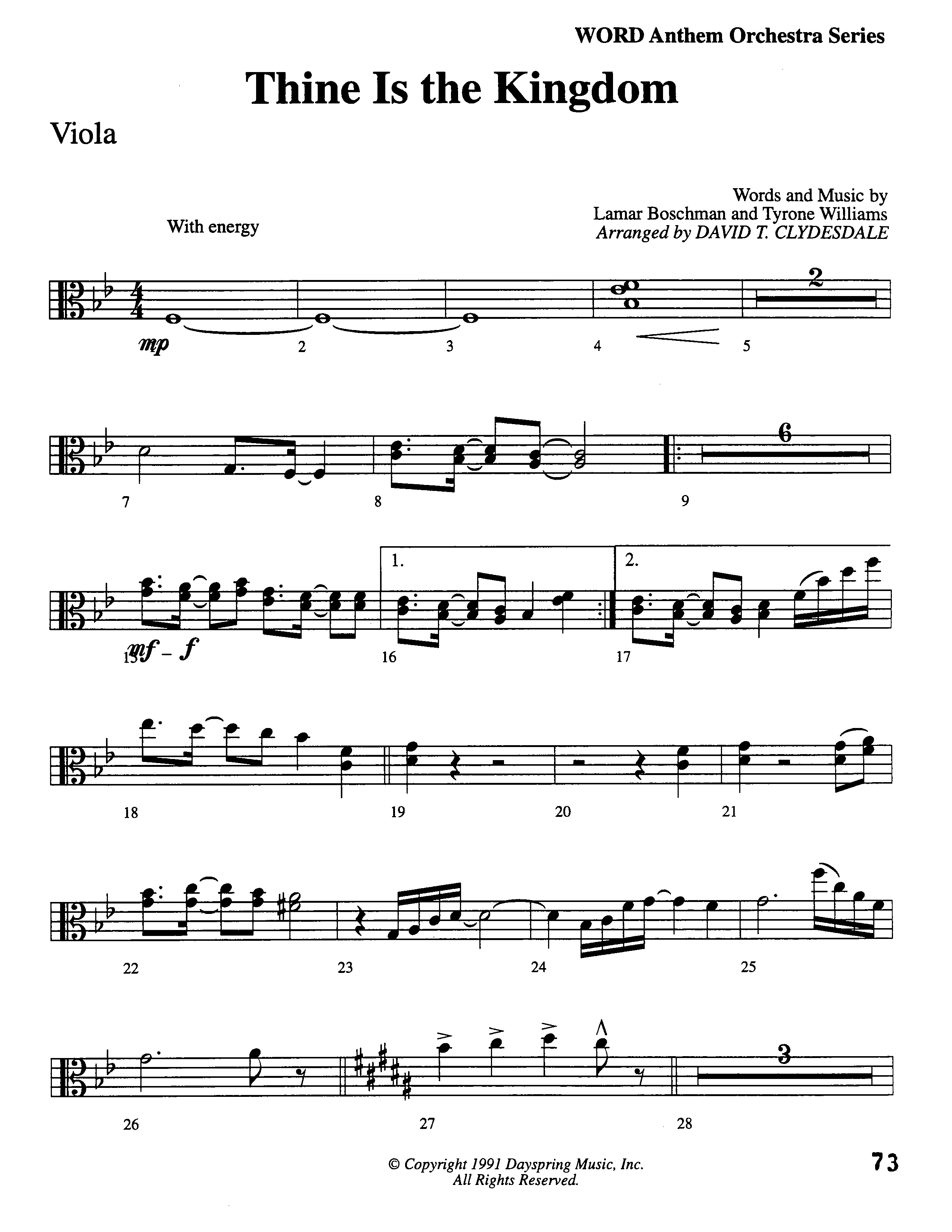 Thine Is The Kingdom (Choral Anthem SATB) Viola (Word Music Choral / Arr. David Clydesdale)
