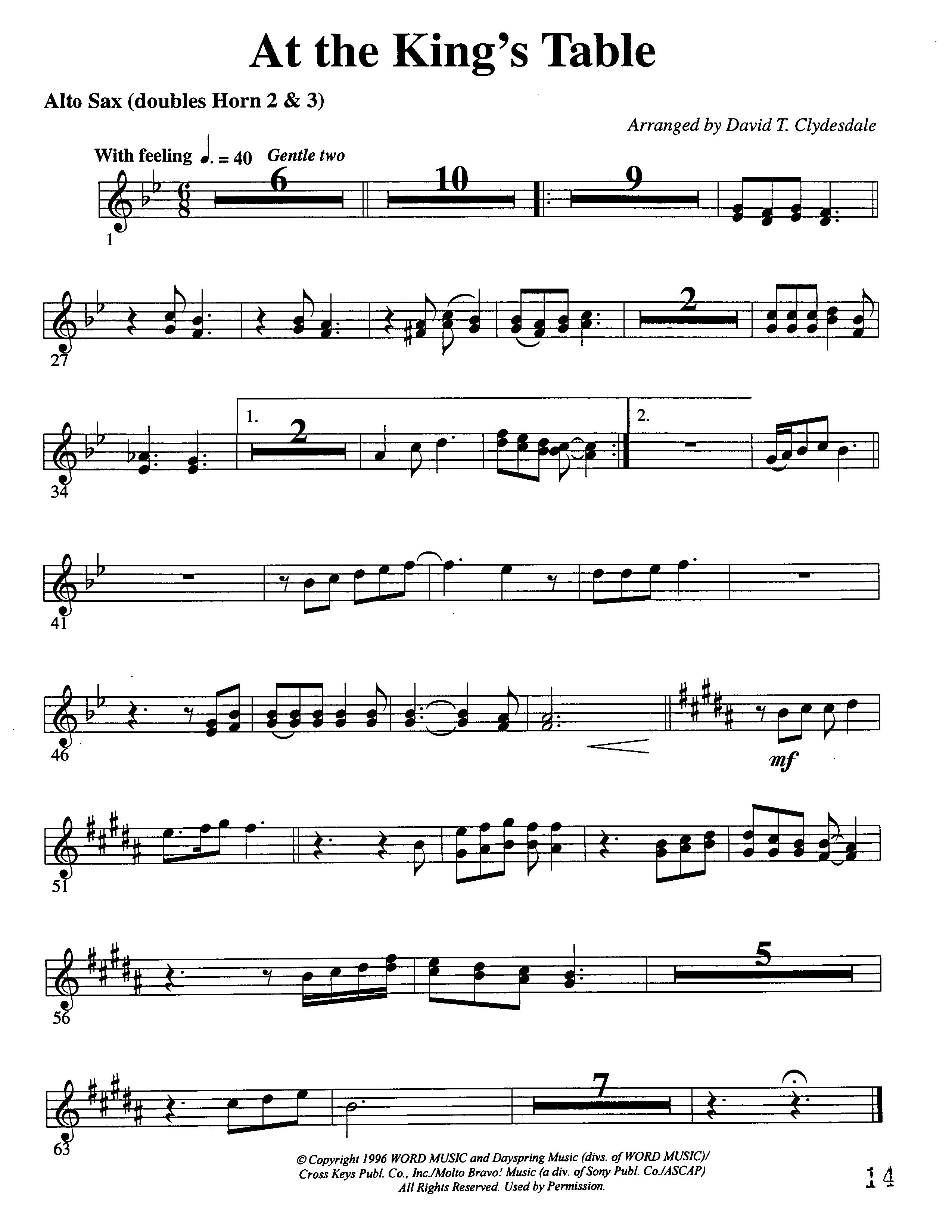 At The King's Table Alto Sax (Word Music Choral / Arr. David Clydesdale)