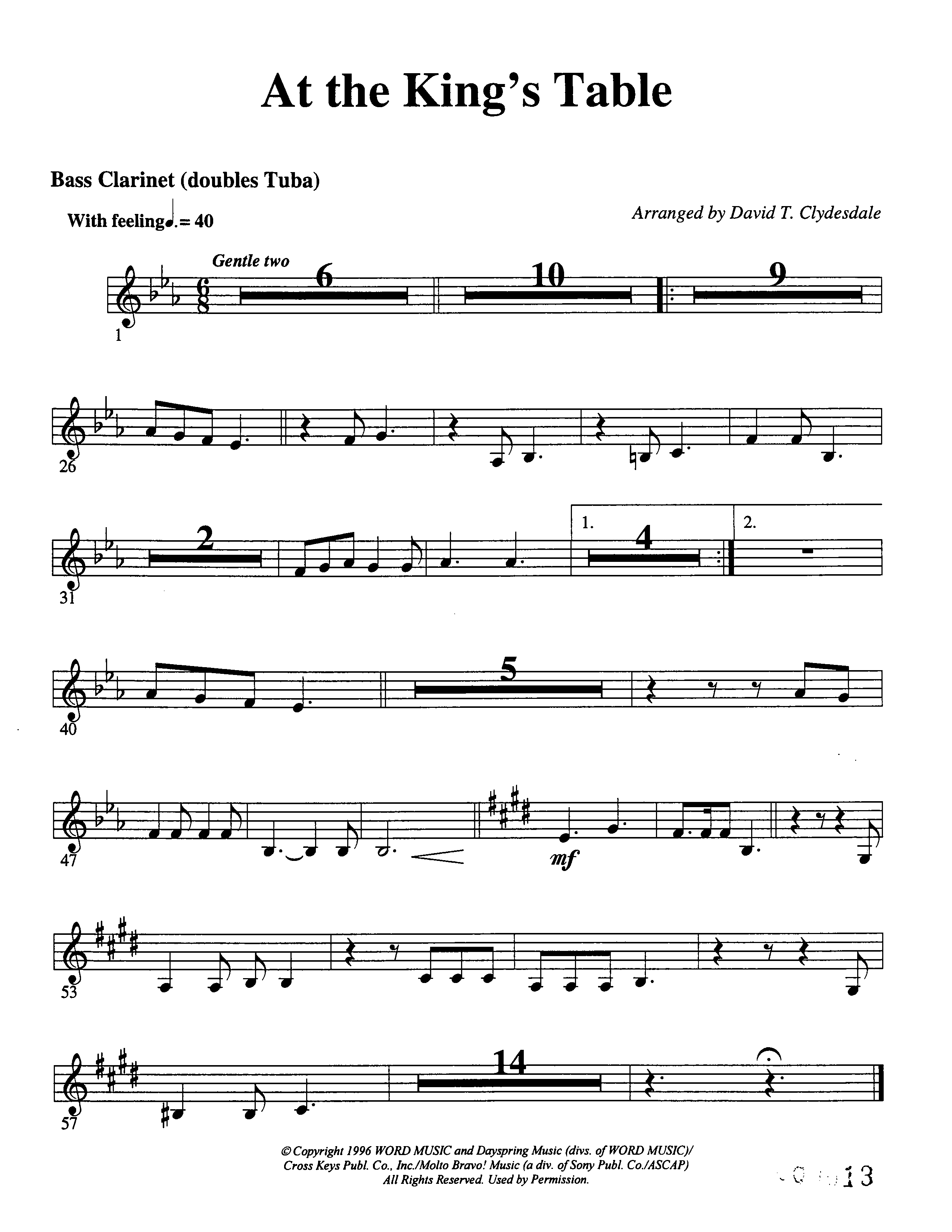 At The King's Table Bass Clarinet (Word Music Choral / Arr. David Clydesdale)