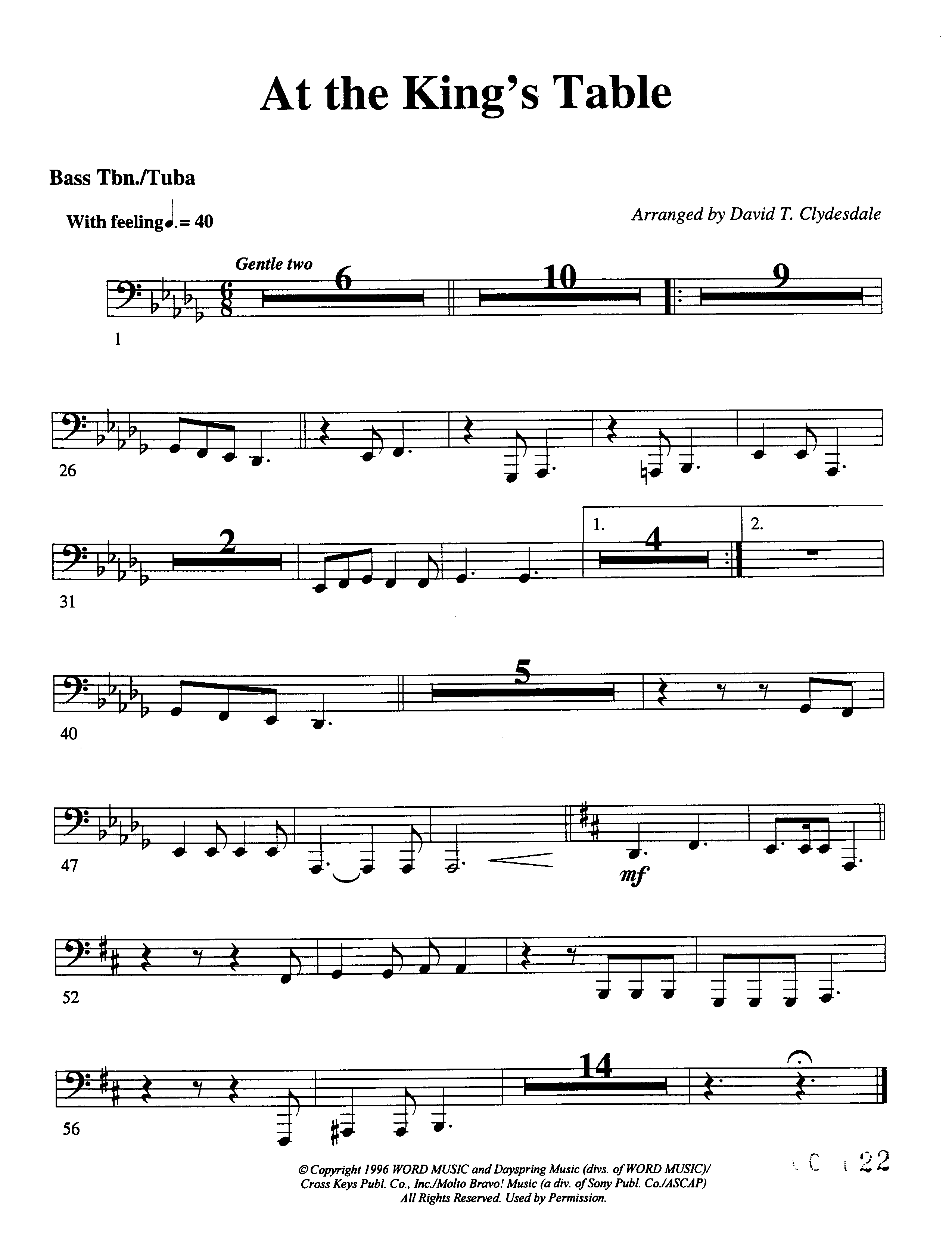 At The King's Table Orchestration (Word Music Choral / Arr. David Clydesdale)