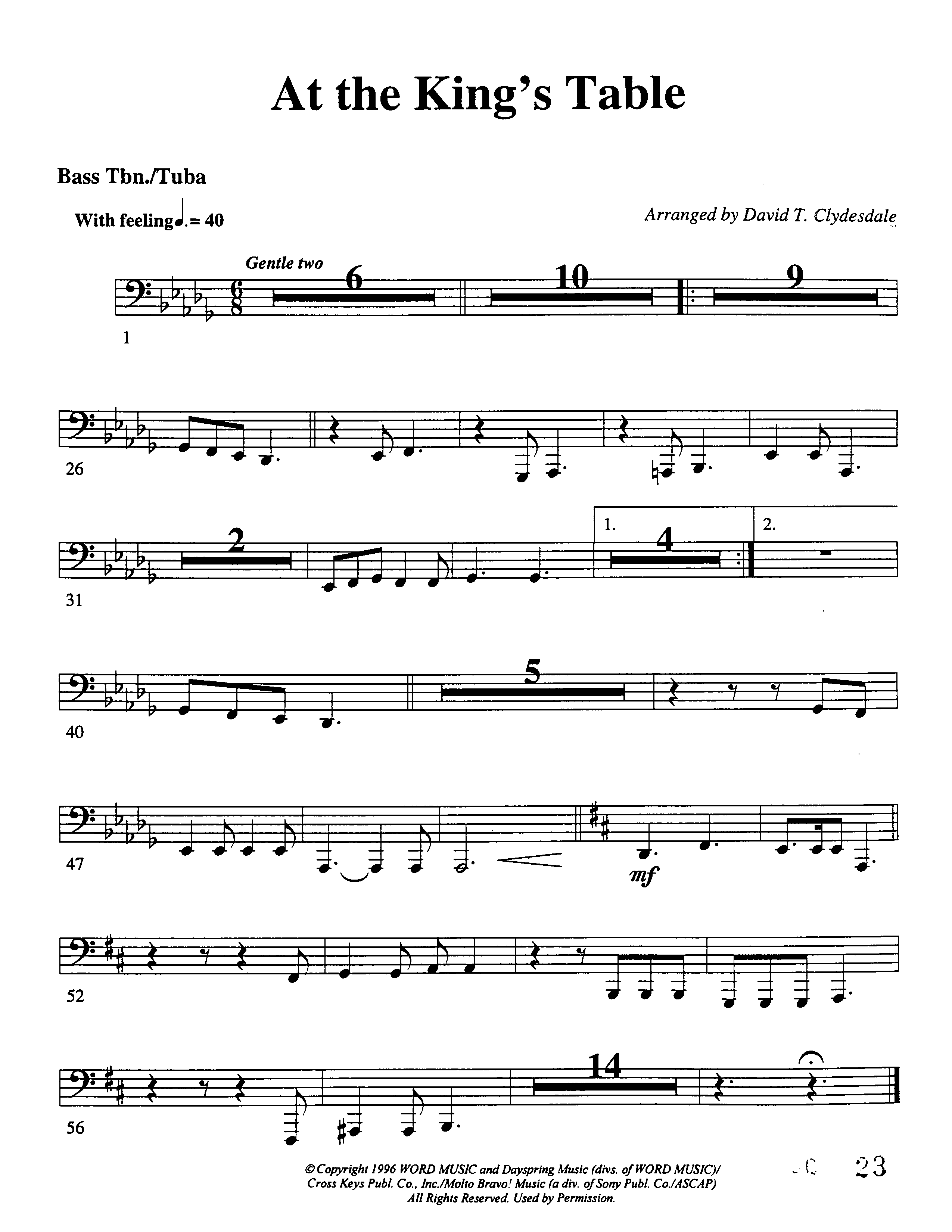 At The King's Table Orchestration (Word Music Choral / Arr. David Clydesdale)