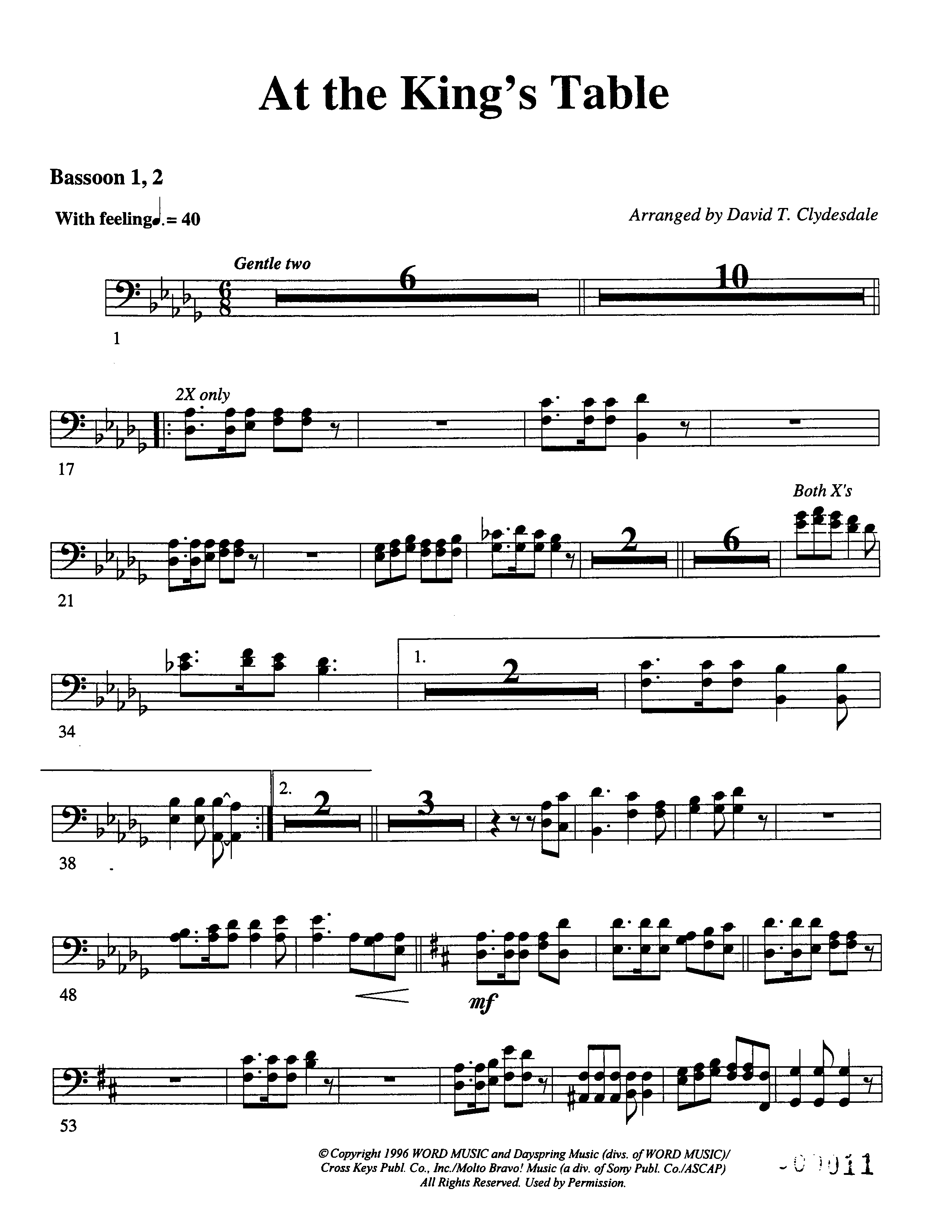 At The King's Table Bassoon 1/2 (Word Music Choral / Arr. David Clydesdale)