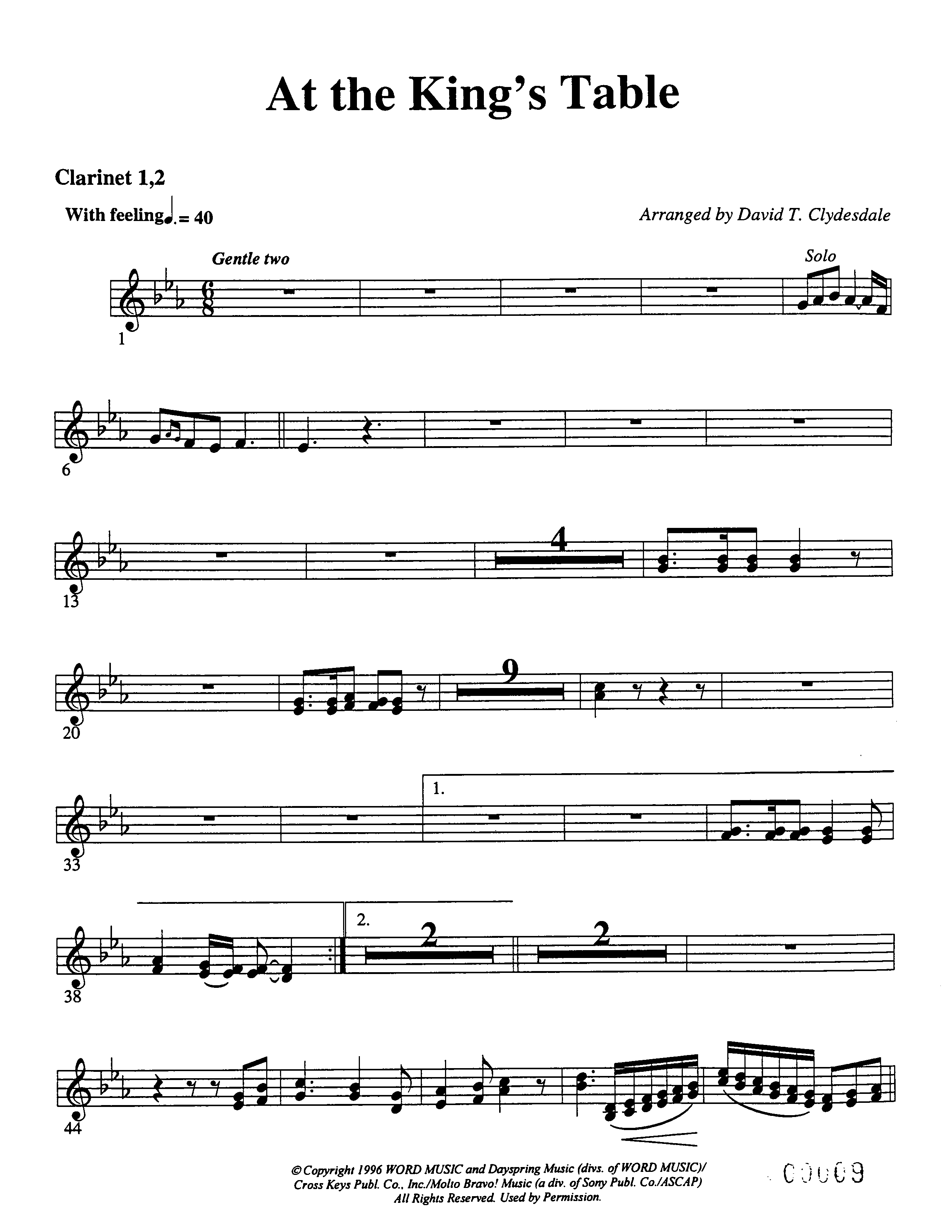 At The King's Table Clarinet 1/2 (Word Music Choral / Arr. David Clydesdale)