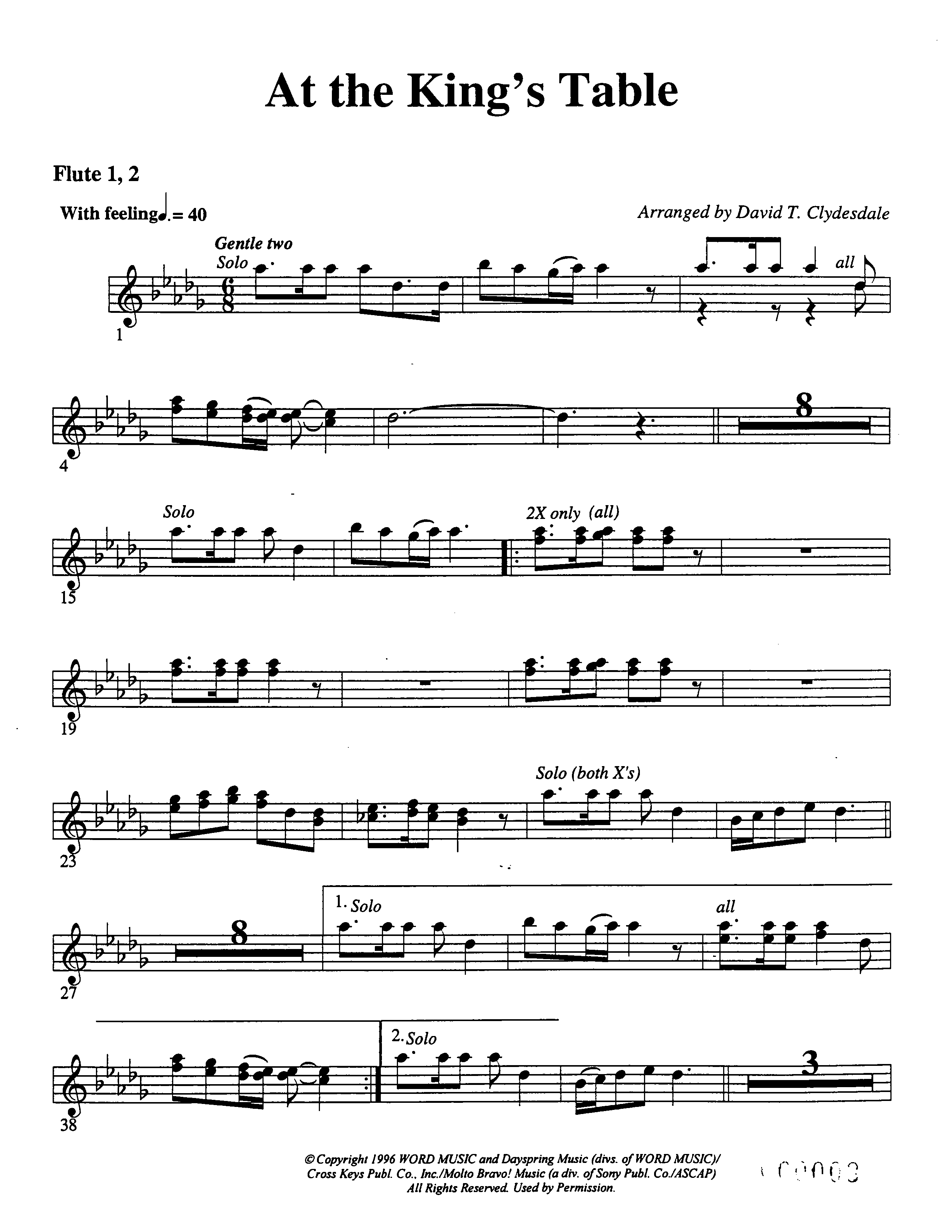 At The King's Table Flute 1/2 (Word Music Choral / Arr. David Clydesdale)