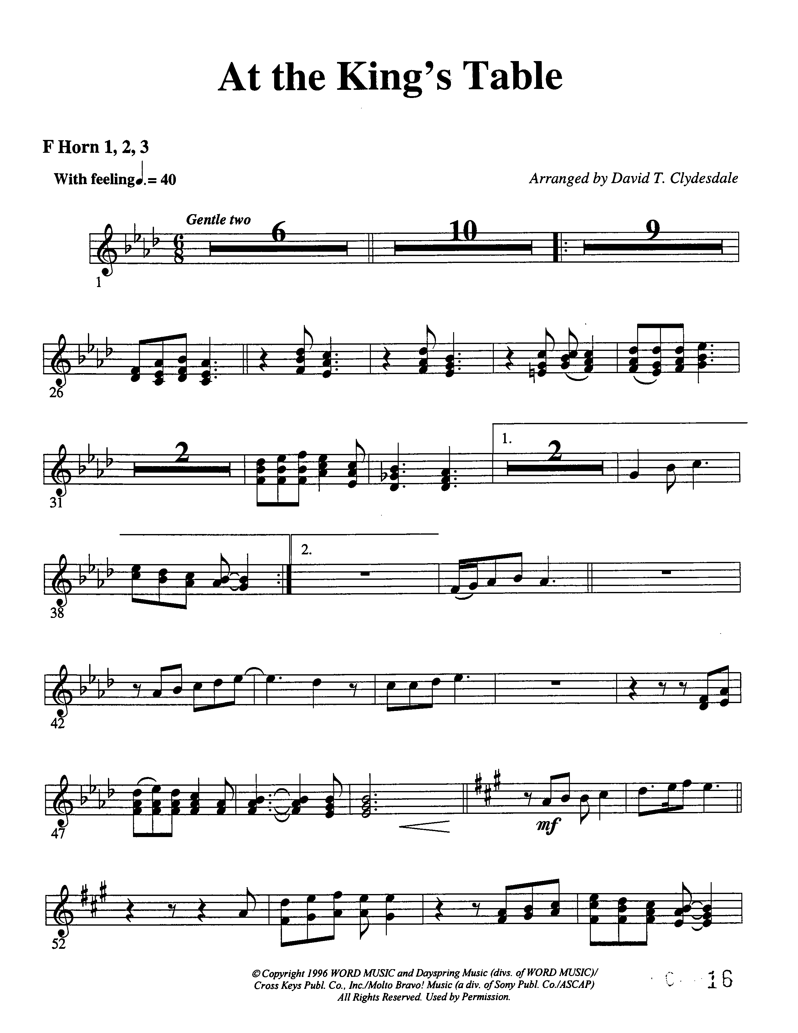 At The King's Table French Horn (Word Music Choral / Arr. David Clydesdale)