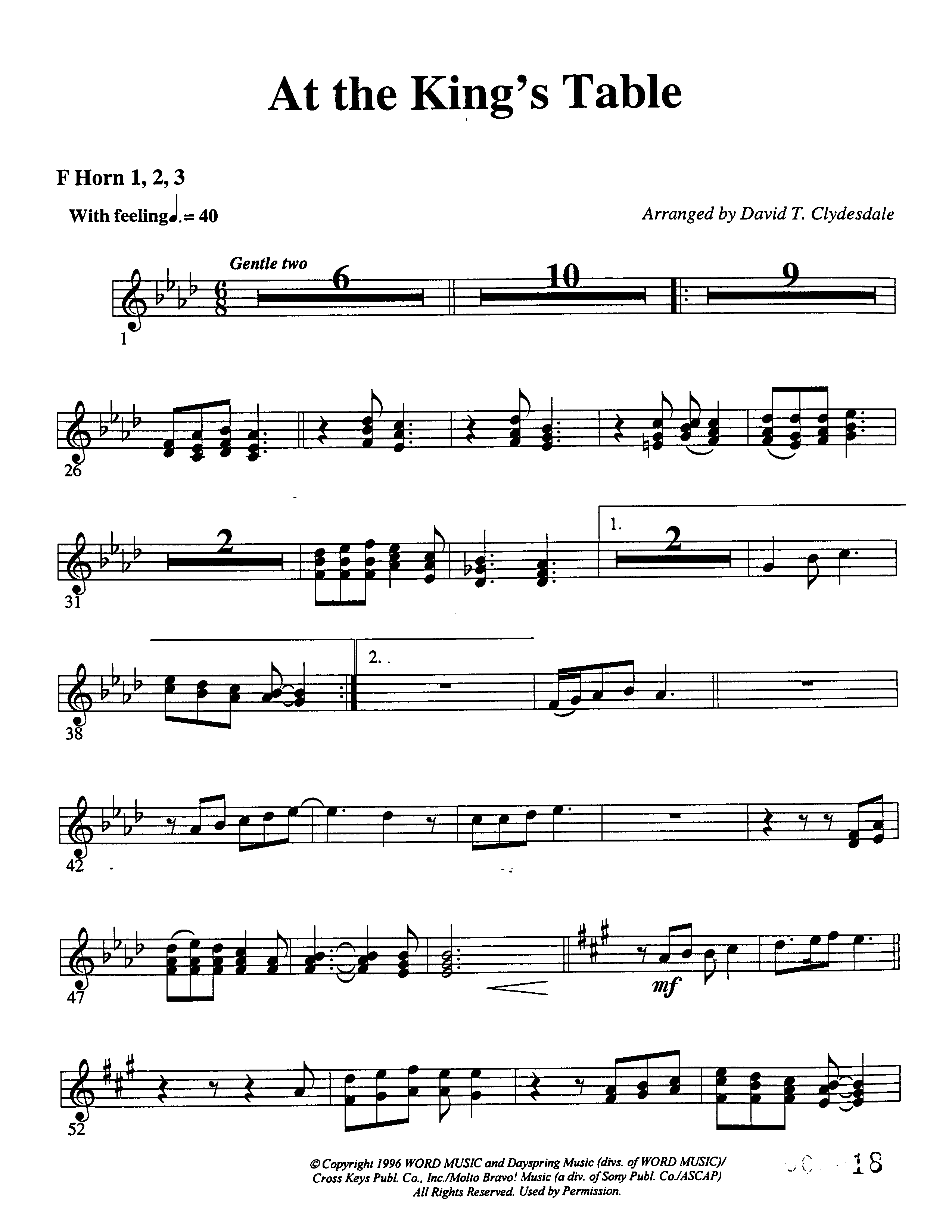 At The King's Table French Horn (Word Music Choral / Arr. David Clydesdale)