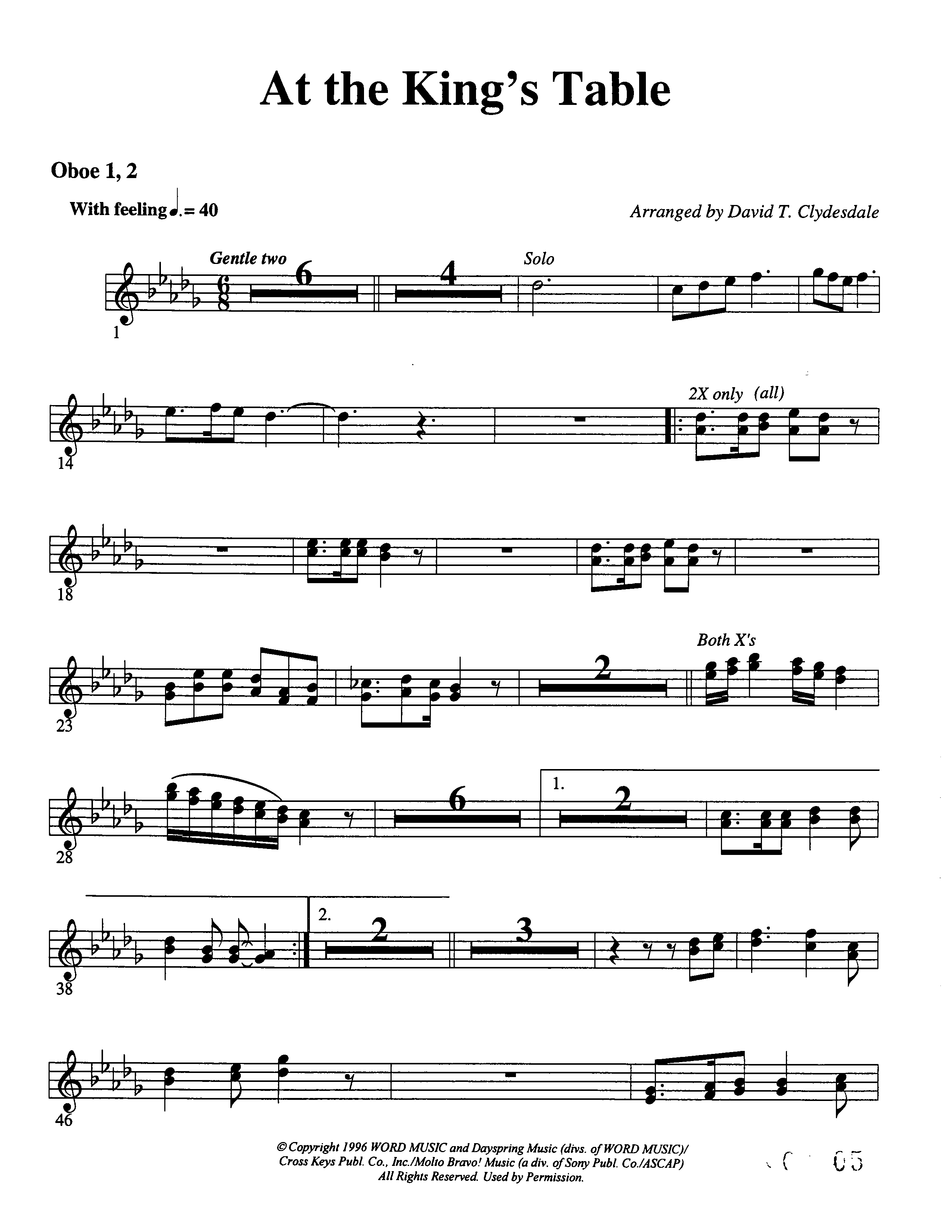 At The King's Table Oboe 1/2 (Word Music Choral / Arr. David Clydesdale)