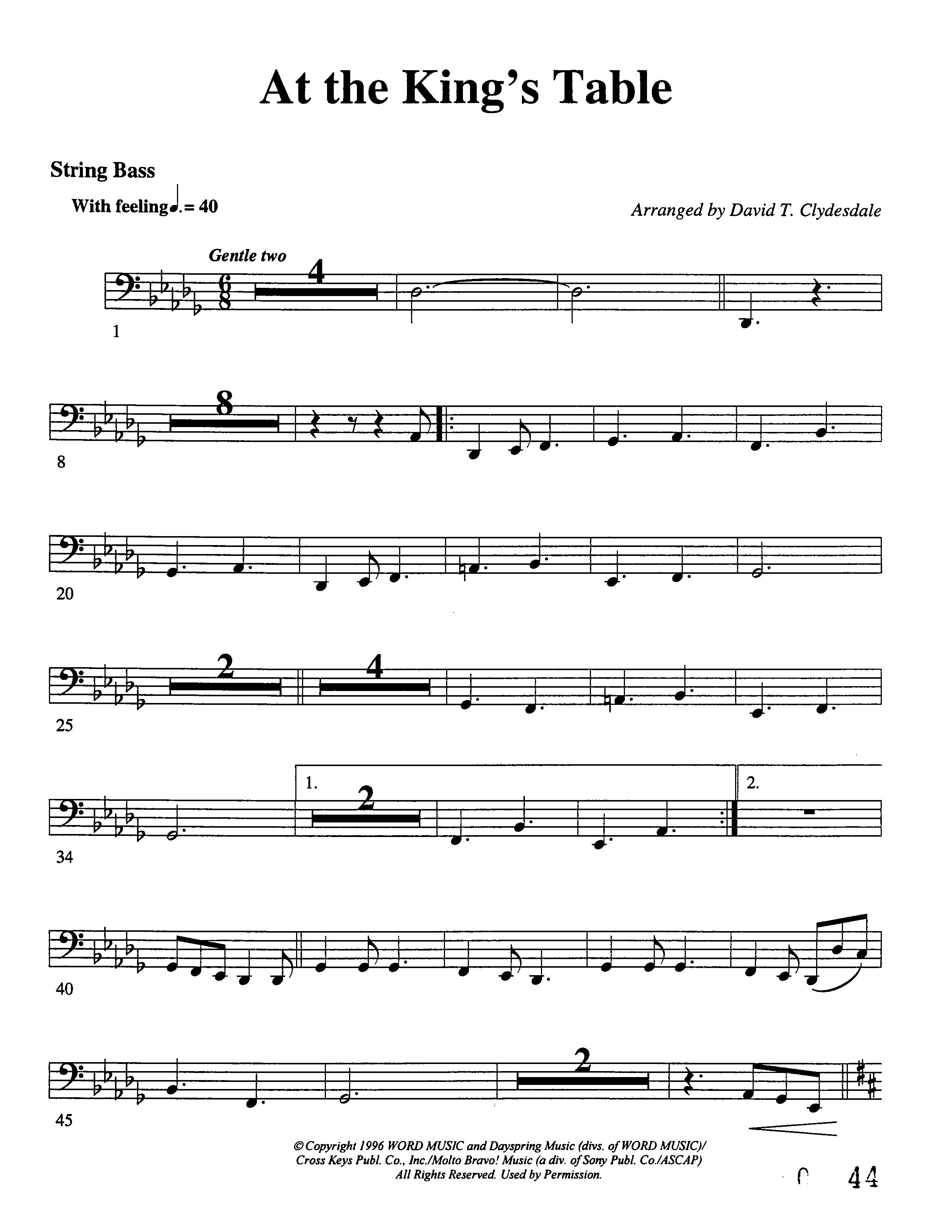 At The King's Table String Bass (Word Music Choral / Arr. David Clydesdale)