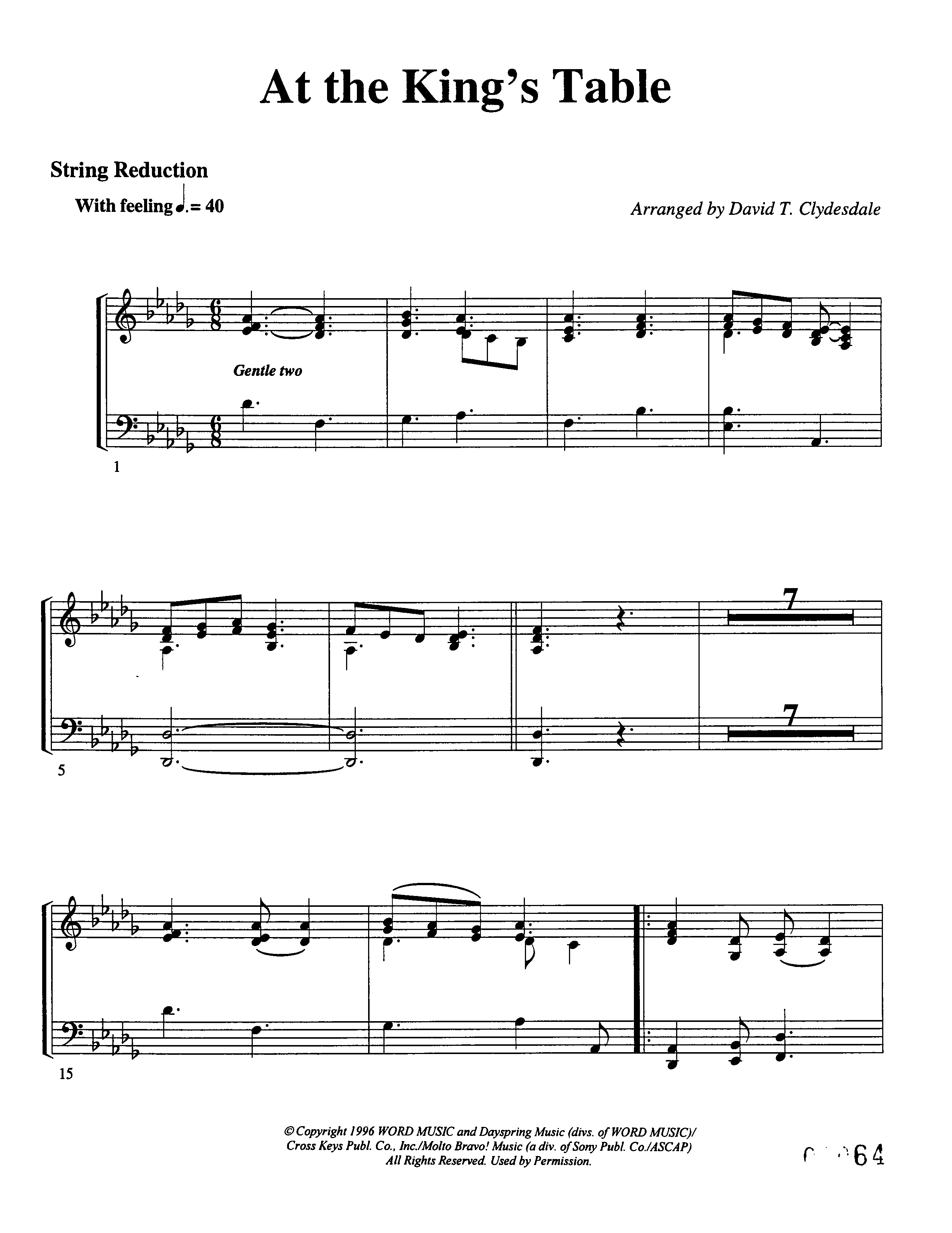 At The King's Table String Reduction (Word Music Choral / Arr. David Clydesdale)