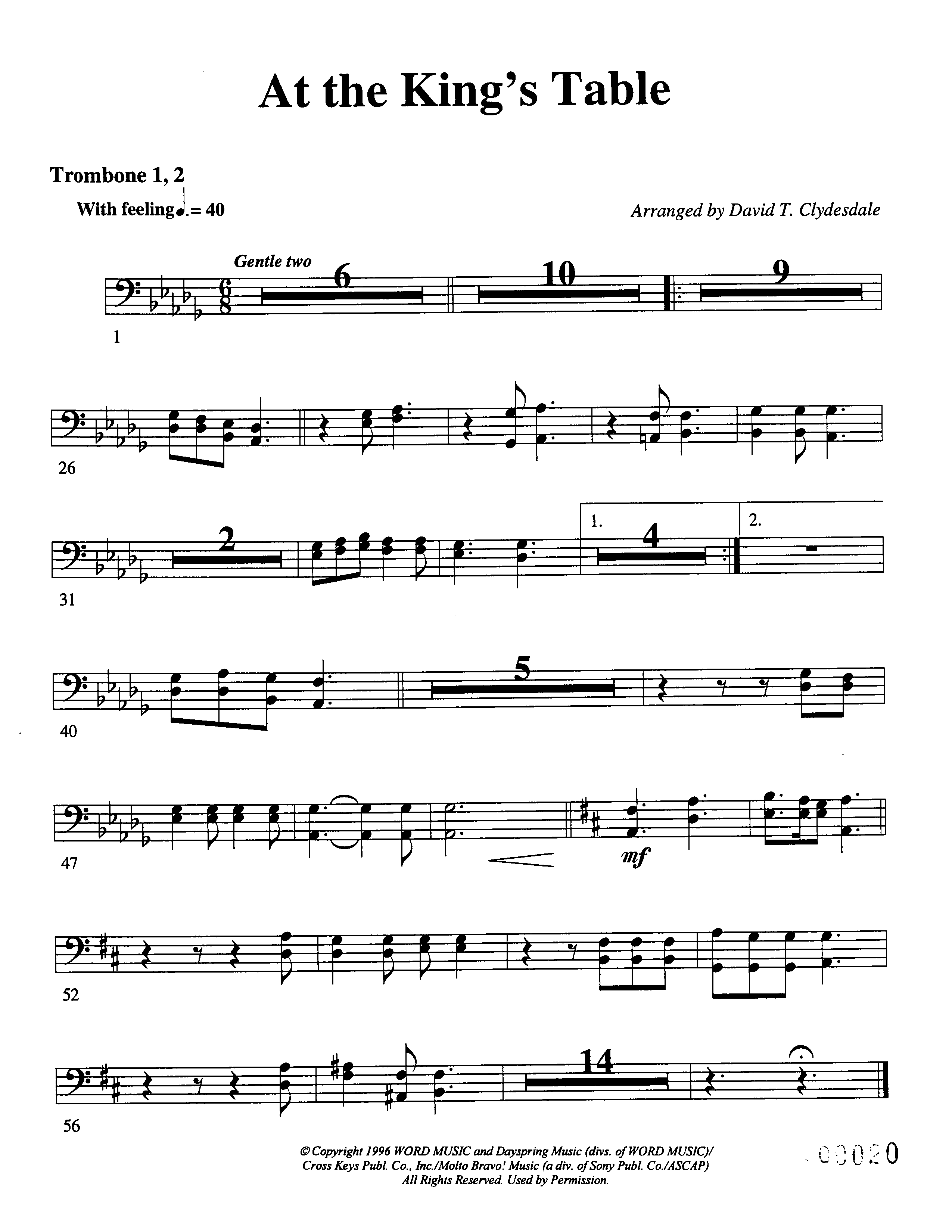 At The King's Table Trombone 1/2 (Word Music Choral / Arr. David Clydesdale)