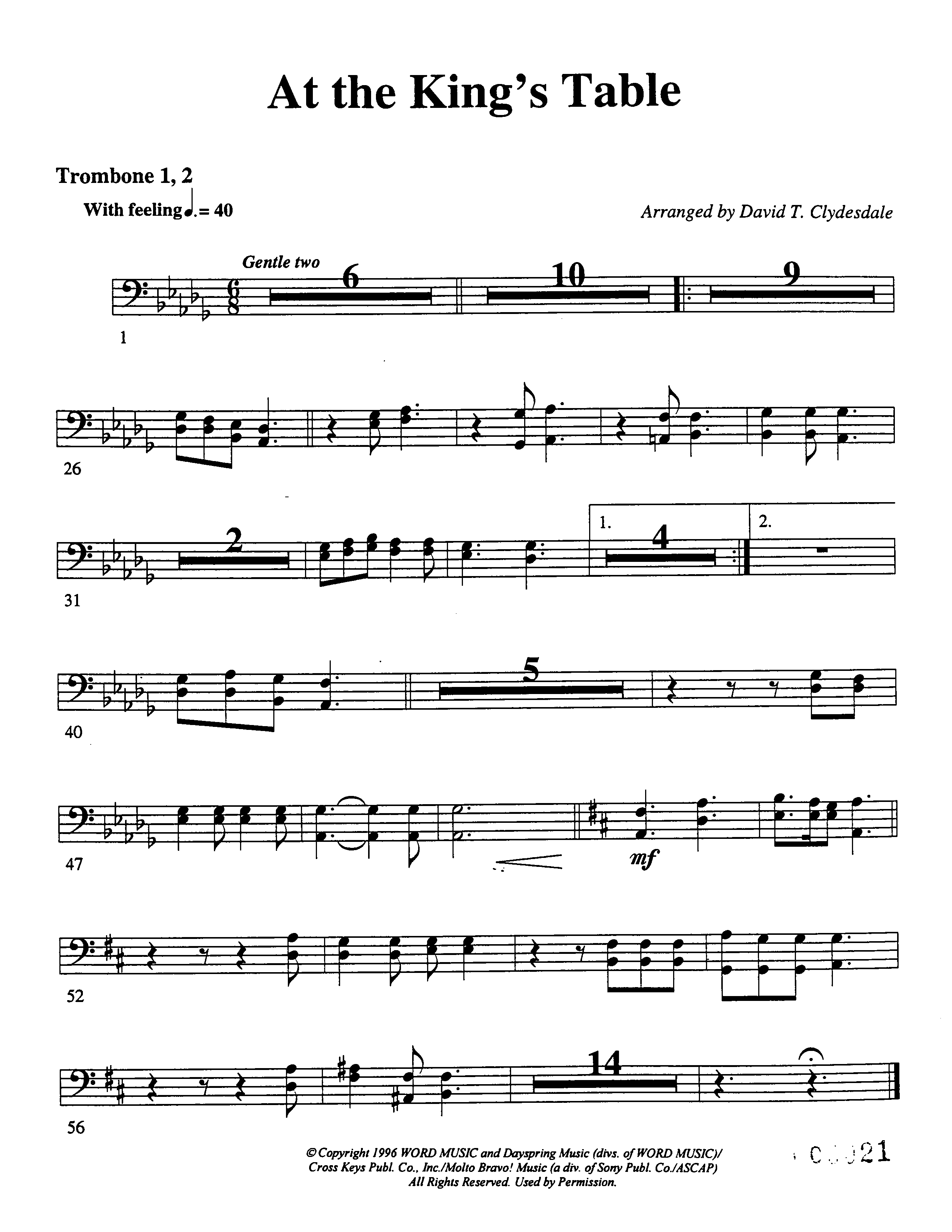 At The King's Table Trombone 1/2 (Word Music Choral / Arr. David Clydesdale)