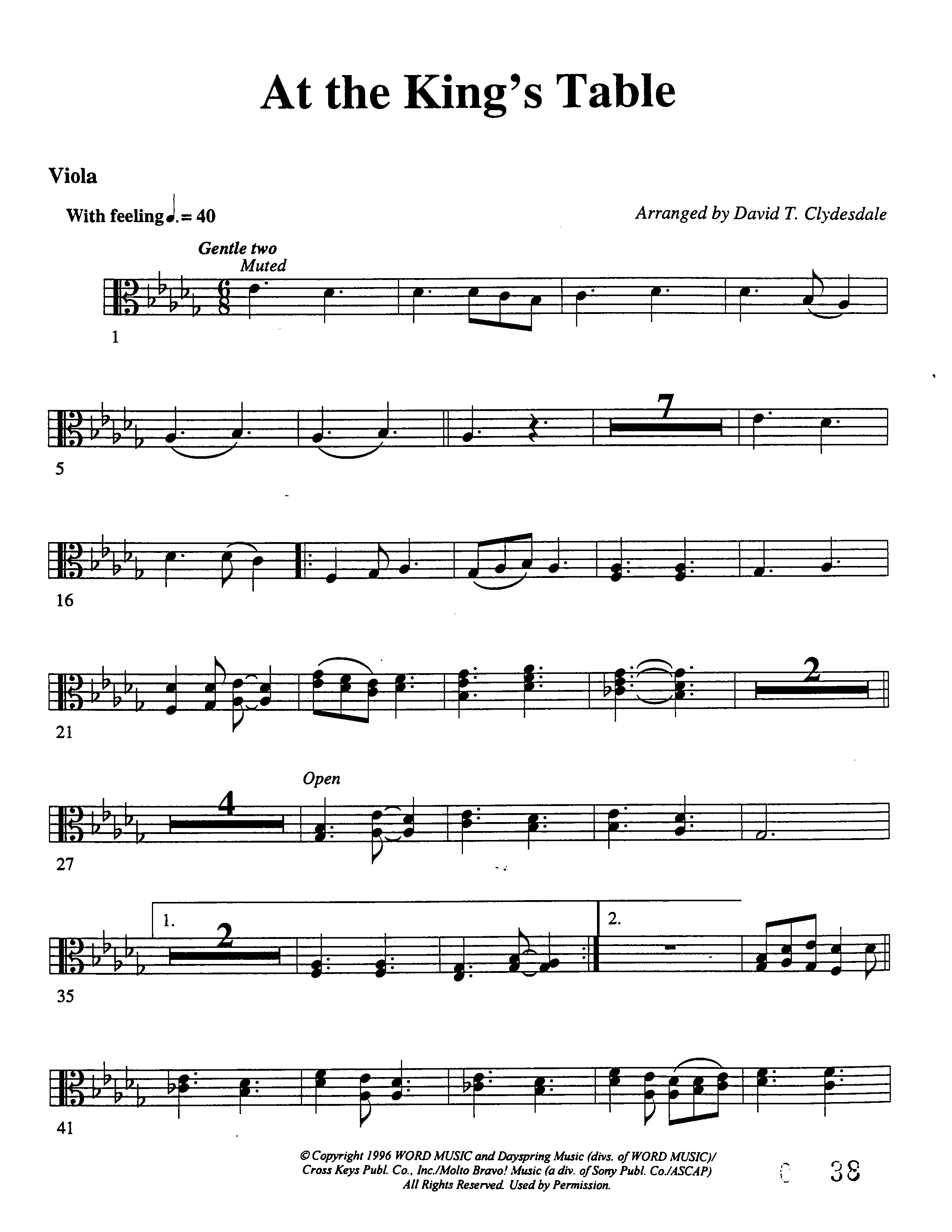 At The King's Table Viola (Word Music Choral / Arr. David Clydesdale)