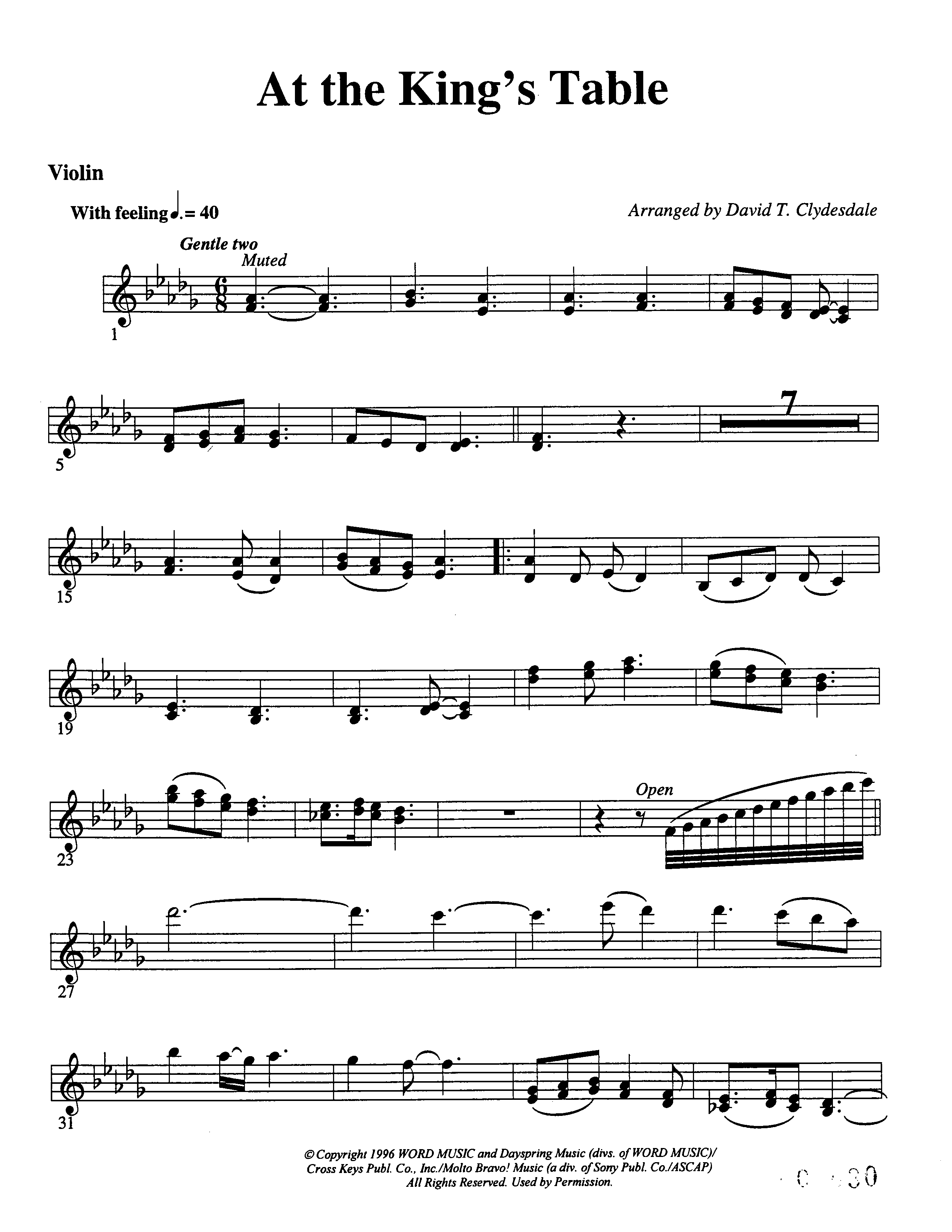 At The King's Table Violins (Word Music Choral / Arr. David Clydesdale)