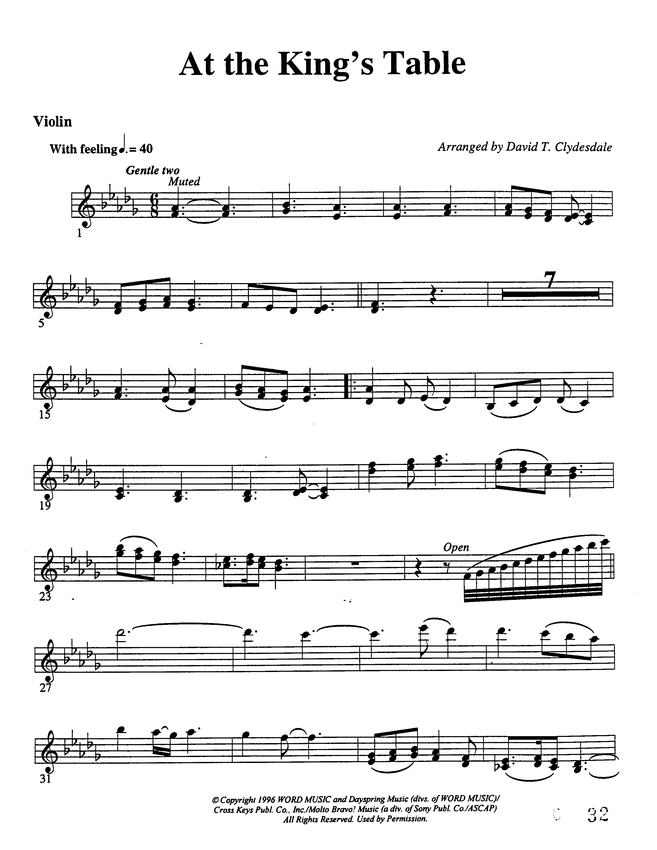 At The King's Table Violins (Word Music Choral / Arr. David Clydesdale)