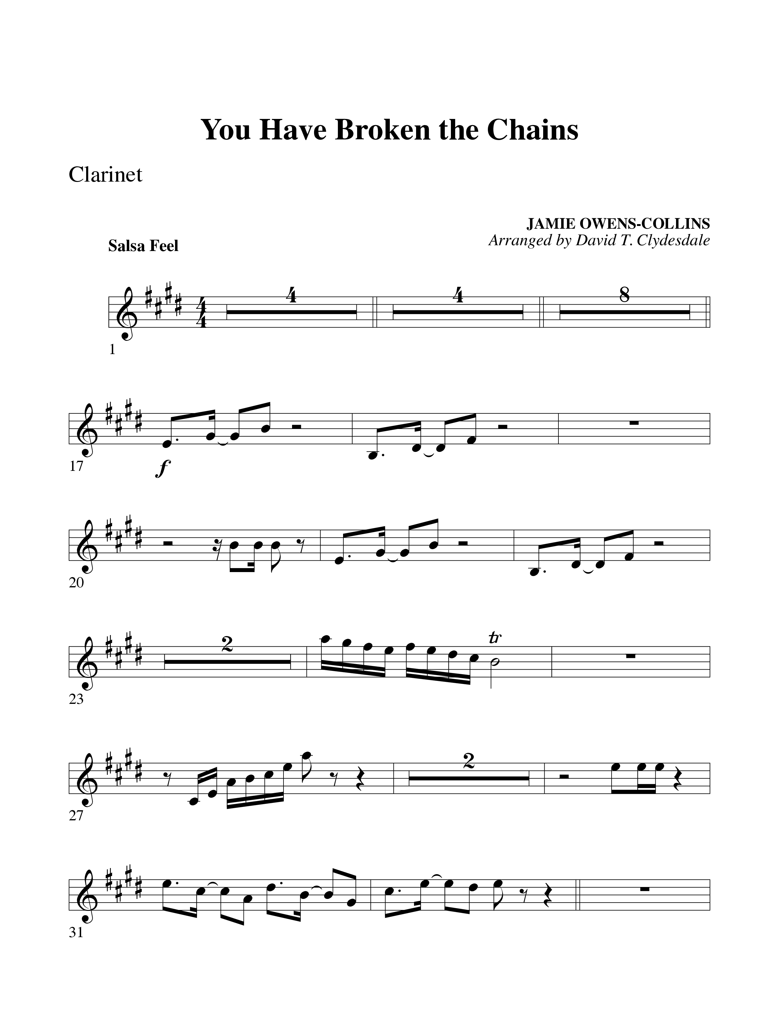 You Have Broken The Chains Clarinet (Word Music Choral / Arr. David Clydesdale)