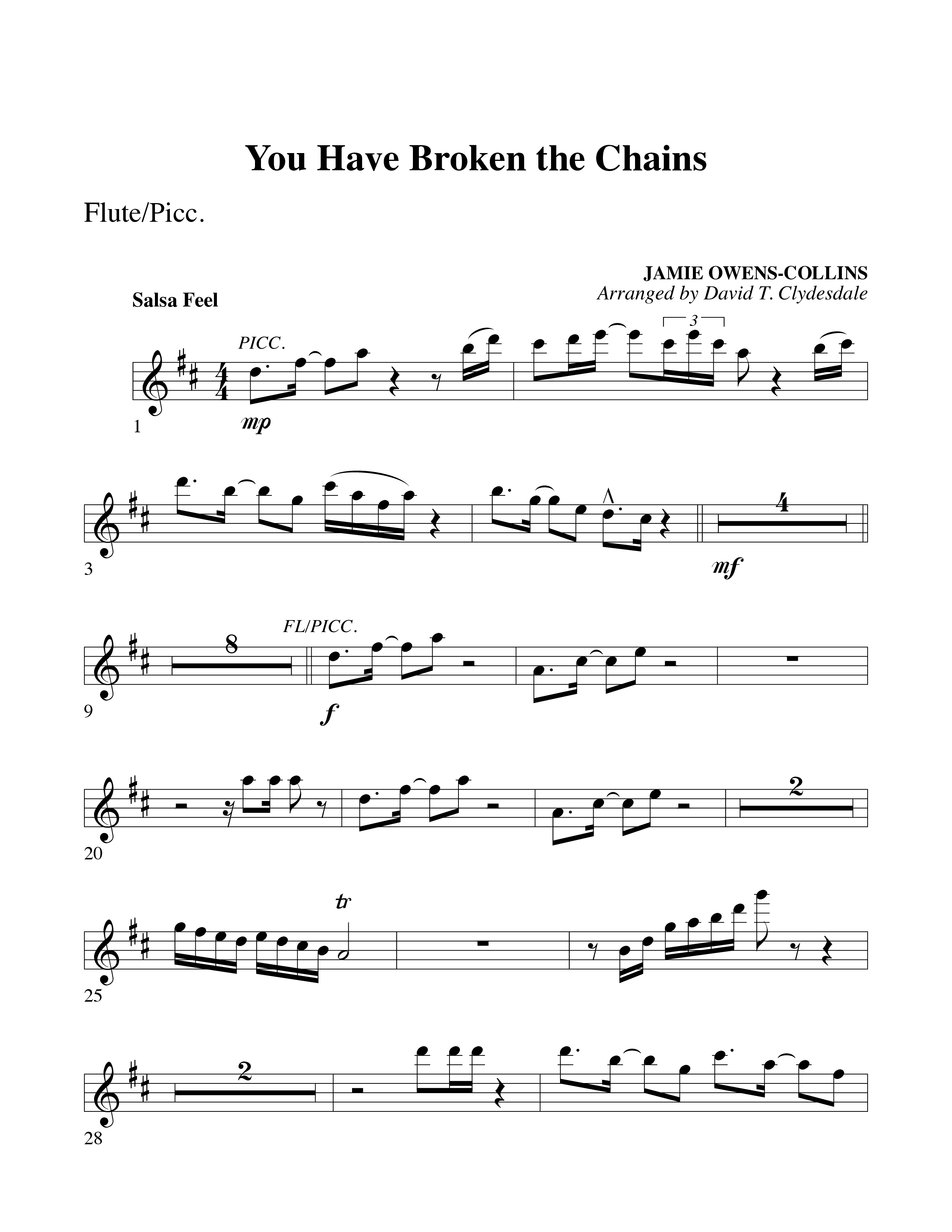 You Have Broken The Chains Flute/Piccolo (Word Music Choral / Arr. David Clydesdale)