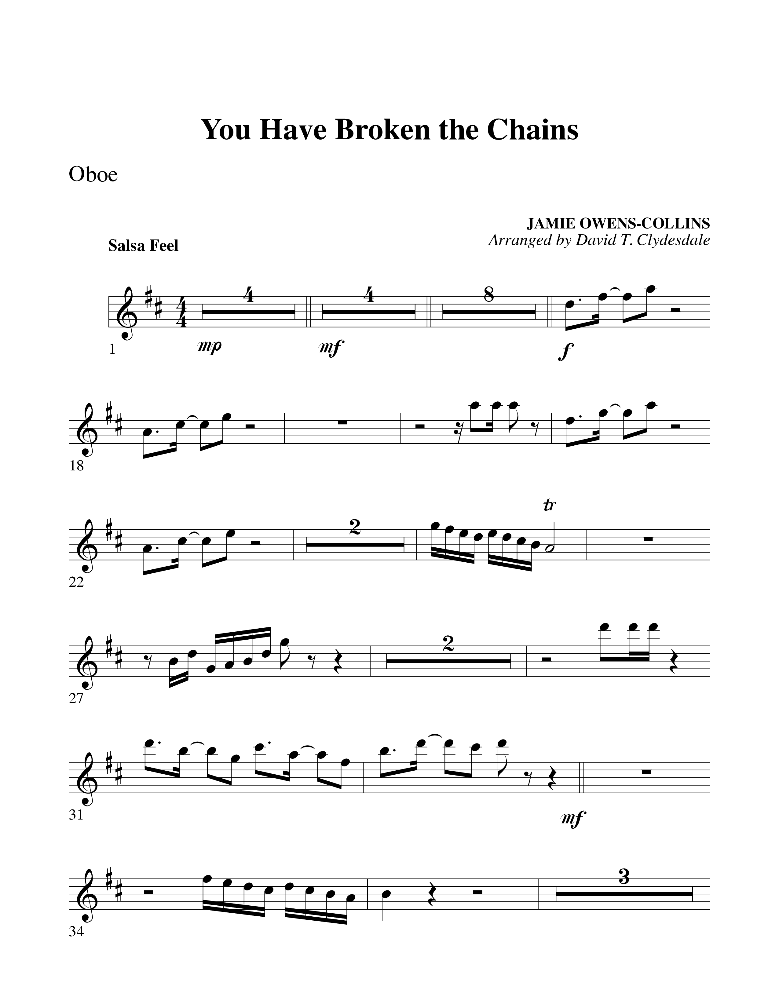 You Have Broken The Chains Oboe (Word Music Choral / Arr. David Clydesdale)