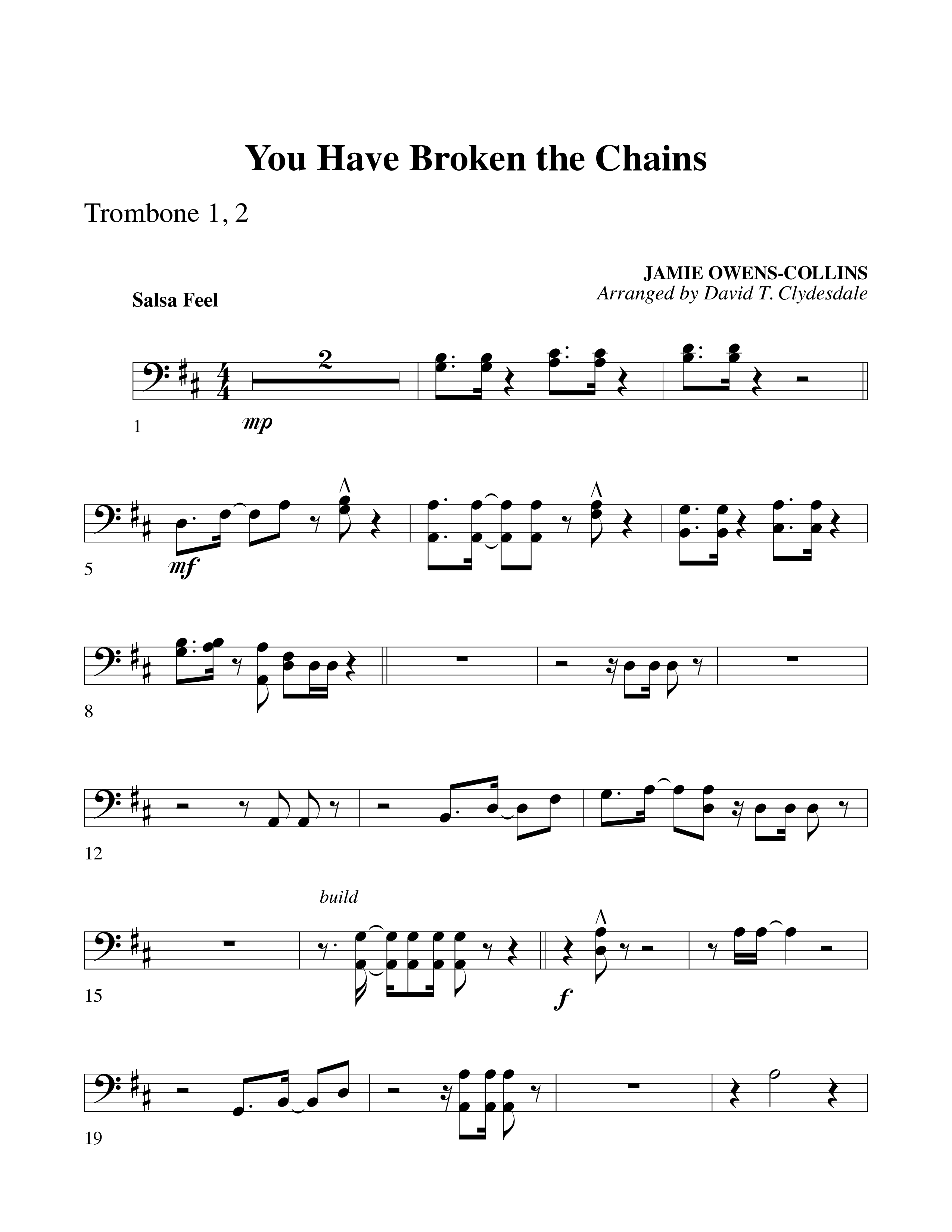 You Have Broken The Chains Trombone 1/2 (Word Music Choral / Arr. David Clydesdale)