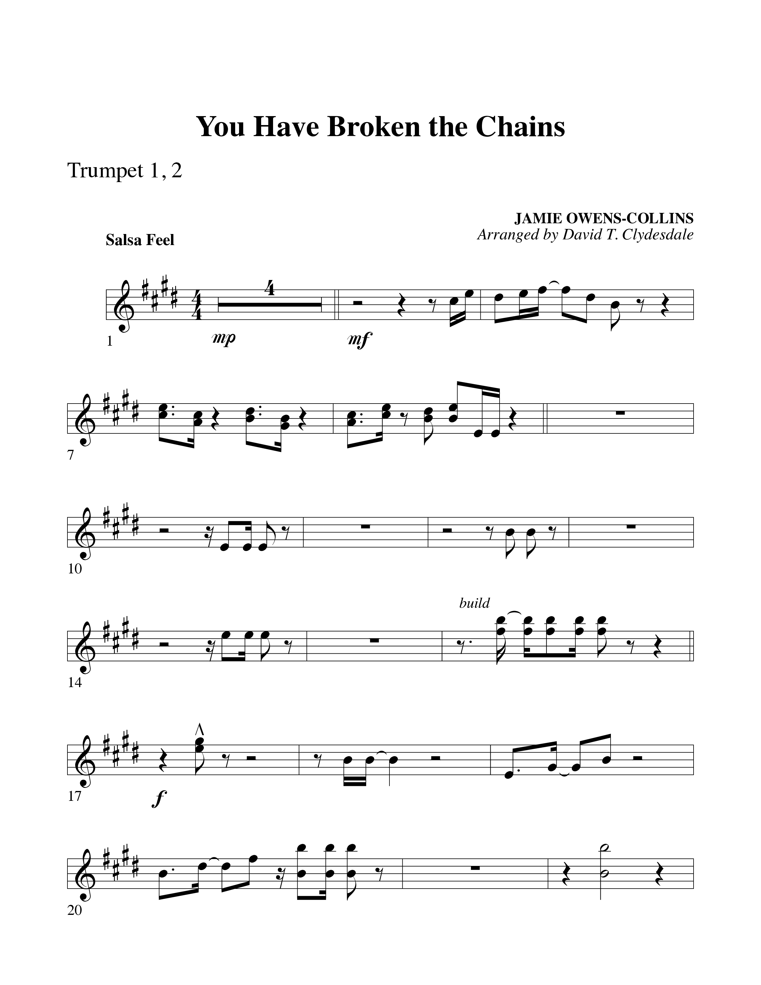 You Have Broken The Chains Trumpet 1,2 (Word Music Choral / Arr. David Clydesdale)