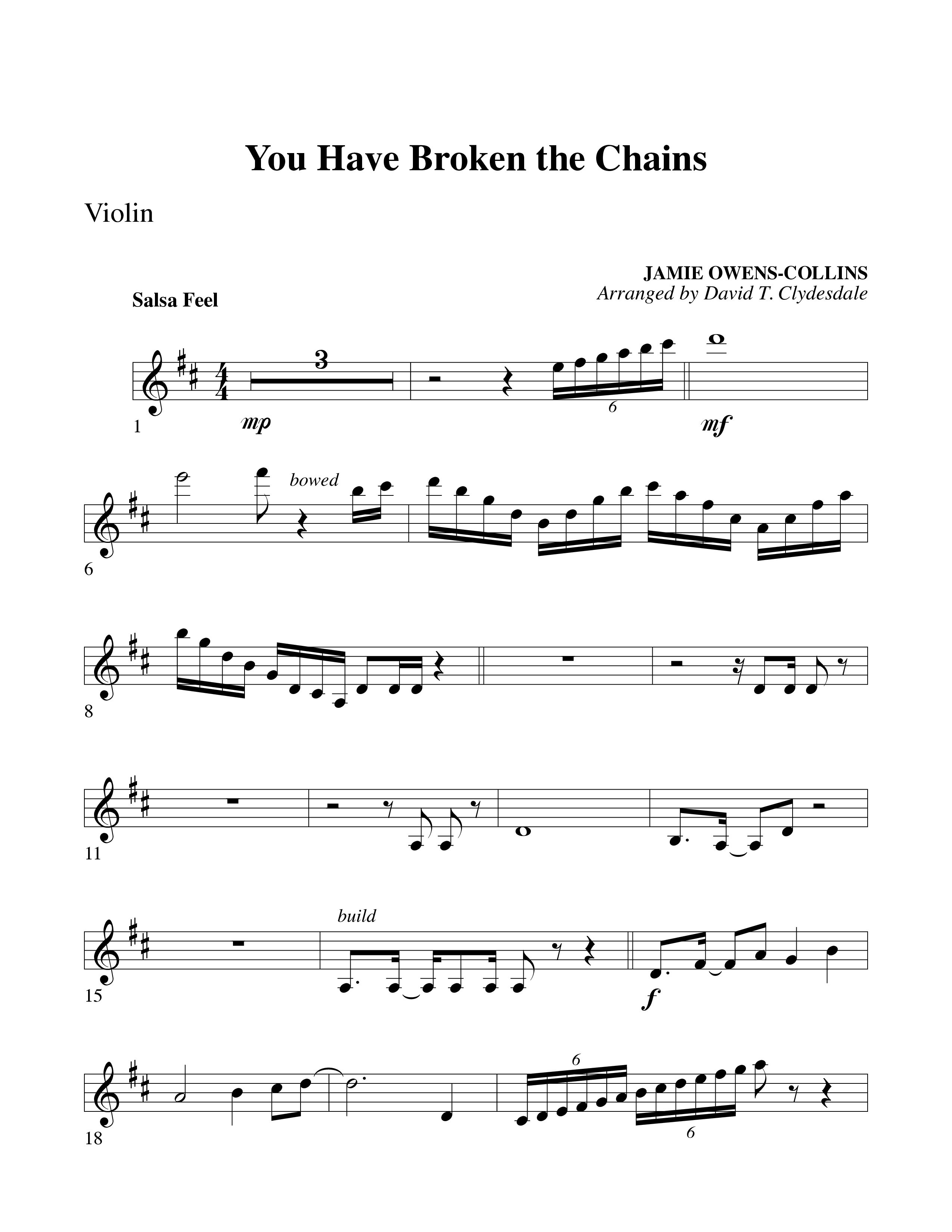 You Have Broken The Chains Violins (Word Music Choral / Arr. David Clydesdale)