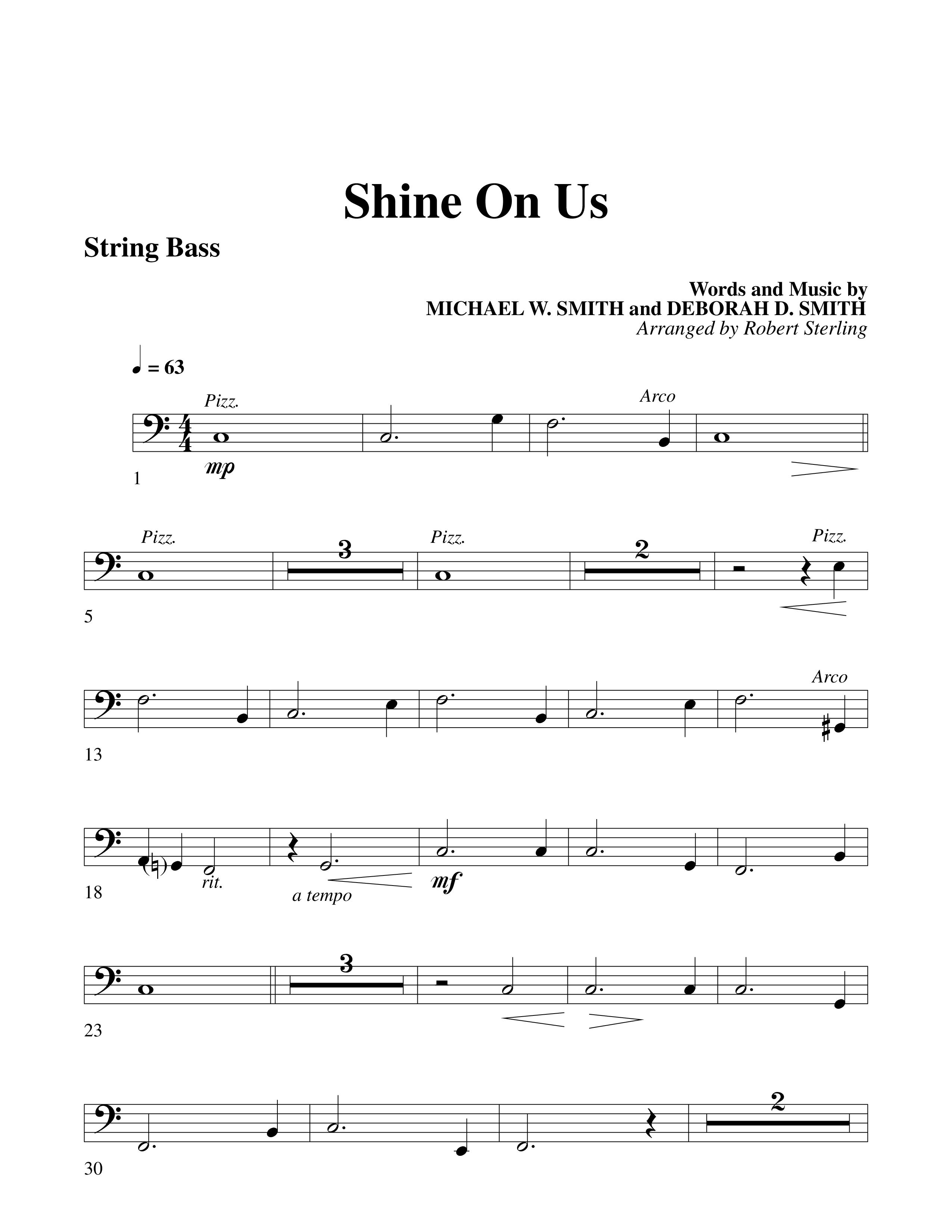 Shine On Us String Bass (Word Music Choral / Arr. Robert Sterling)