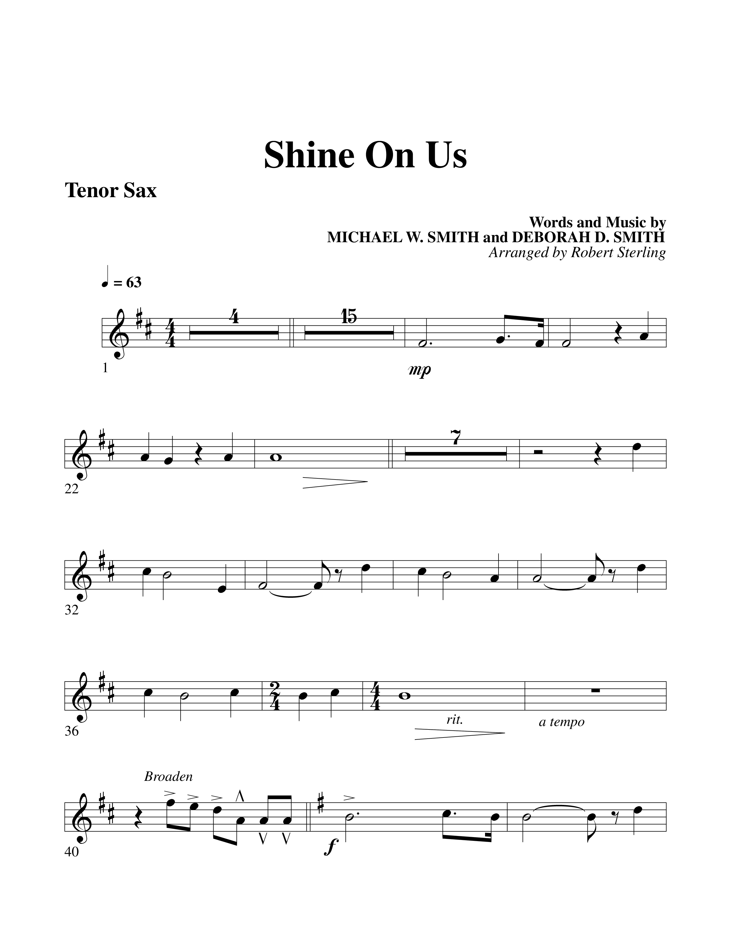 Shine On Us Tenor Sax 1 (Word Music Choral / Arr. Robert Sterling)