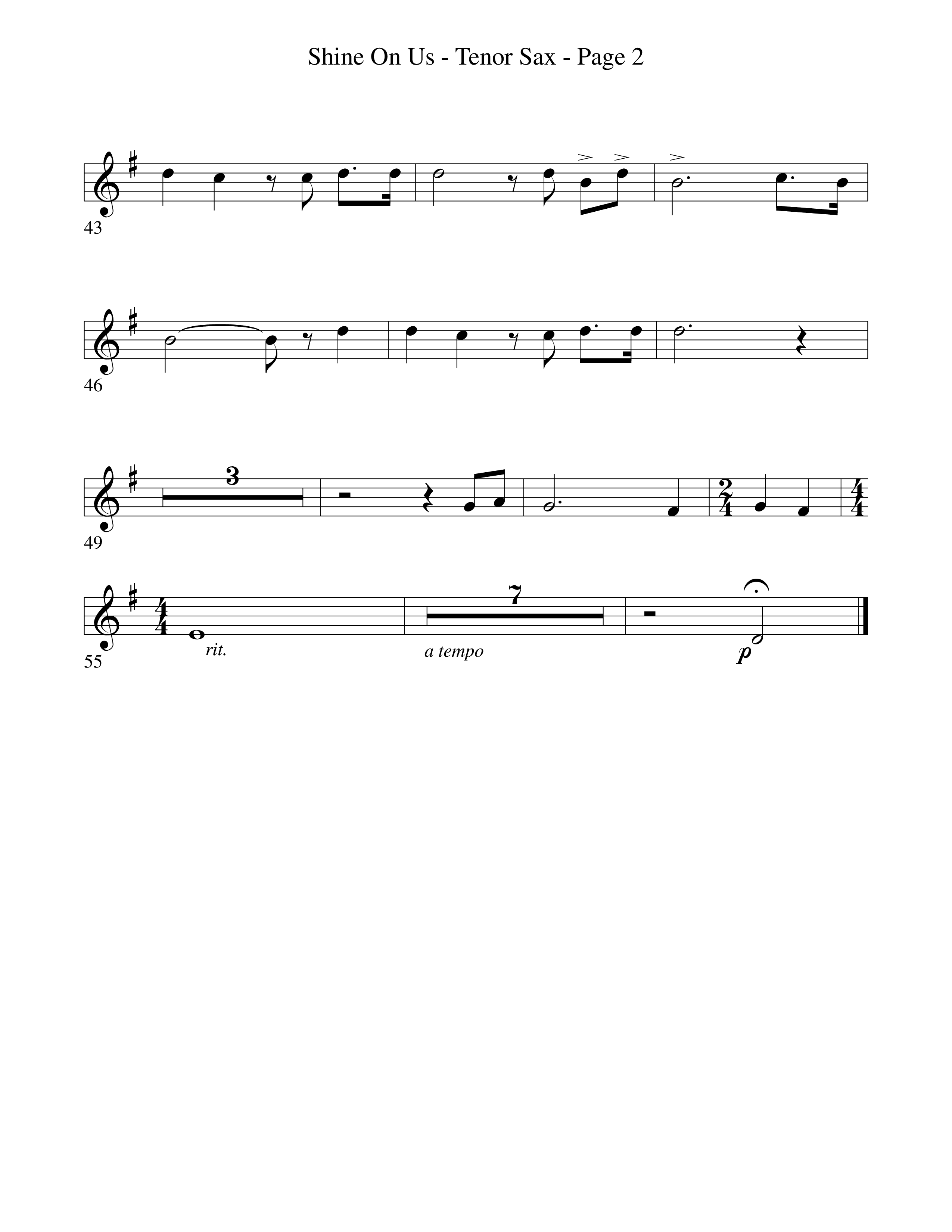 Shine On Us Tenor Sax 1 (Word Music Choral / Arr. Robert Sterling)