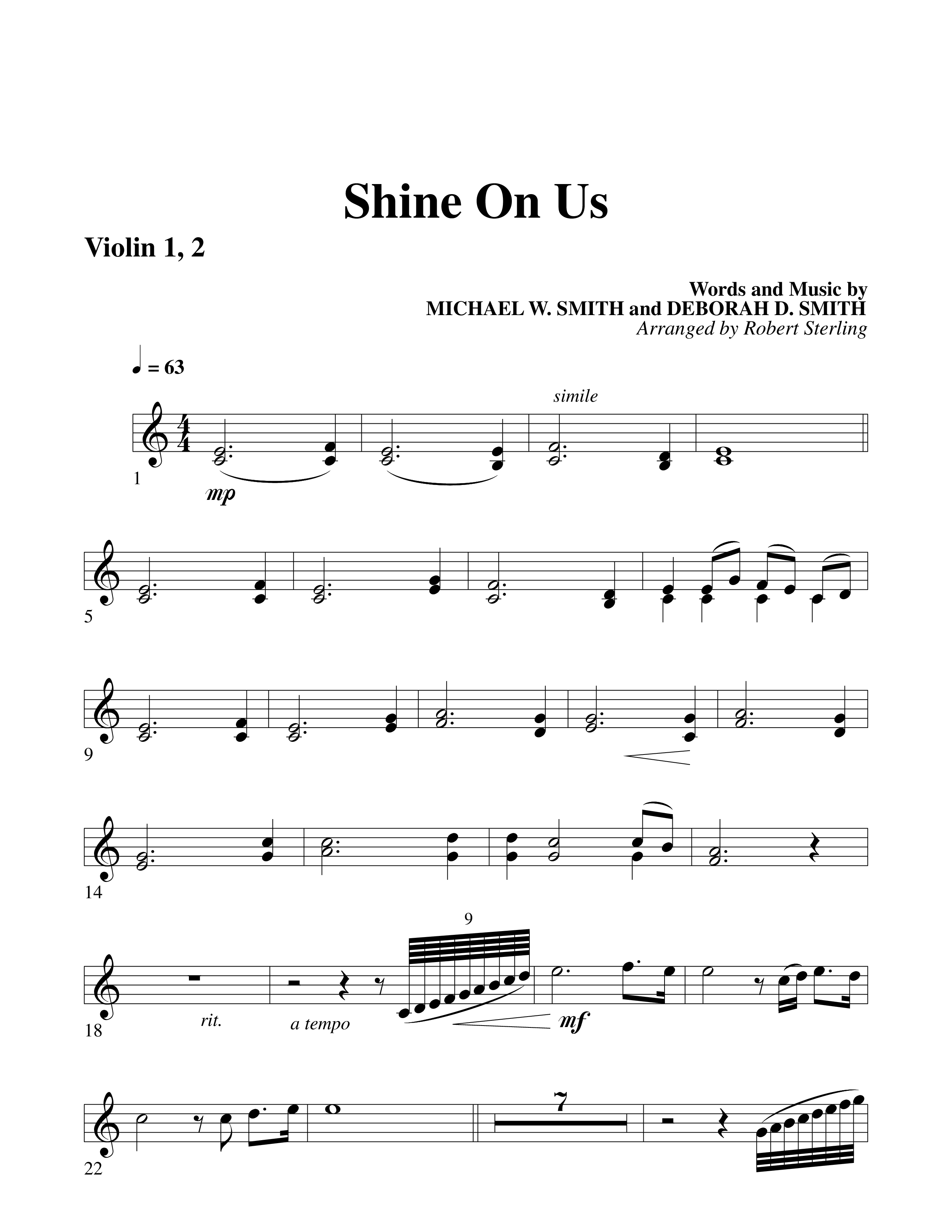 Shine On Us Violin 1/2 (Word Music Choral / Arr. Robert Sterling)