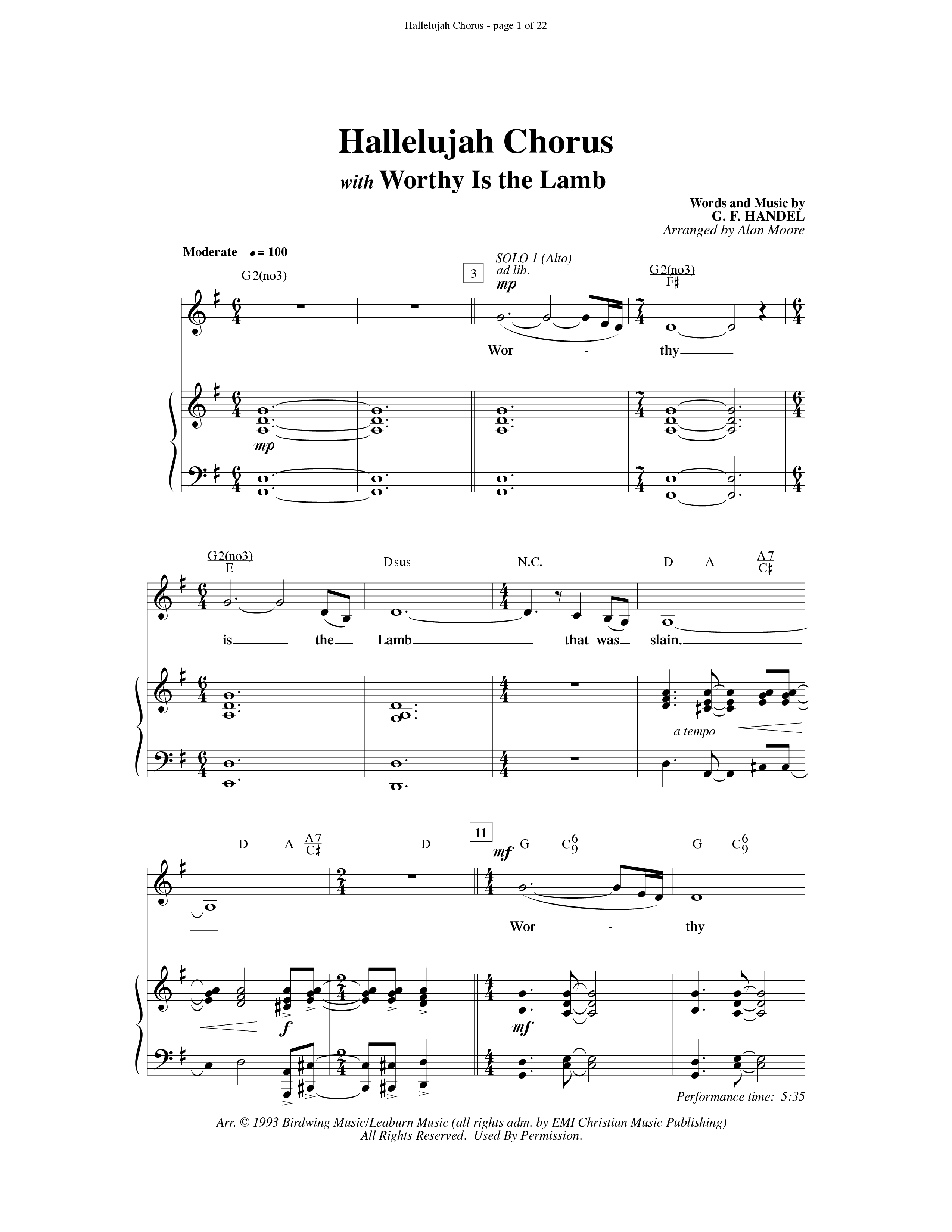 Hallelujah Chorus (with Worthy Is The Lamb) (Choral Anthem SATB) Anthem (SATB/Piano) (Word Music Choral / Arr. Alan Moore)