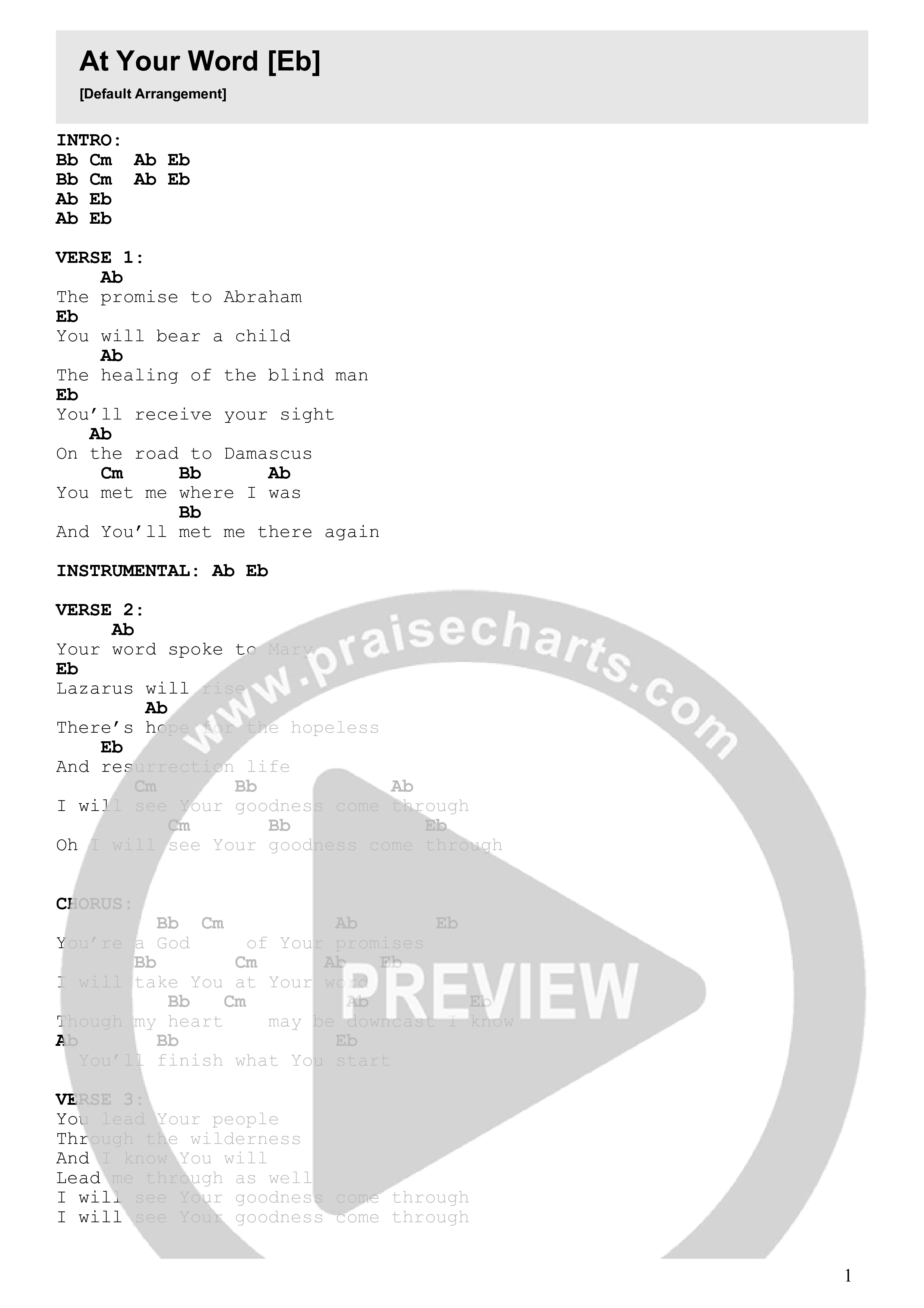 At Your Word Chord Chart (Kingdom Culture Worship)