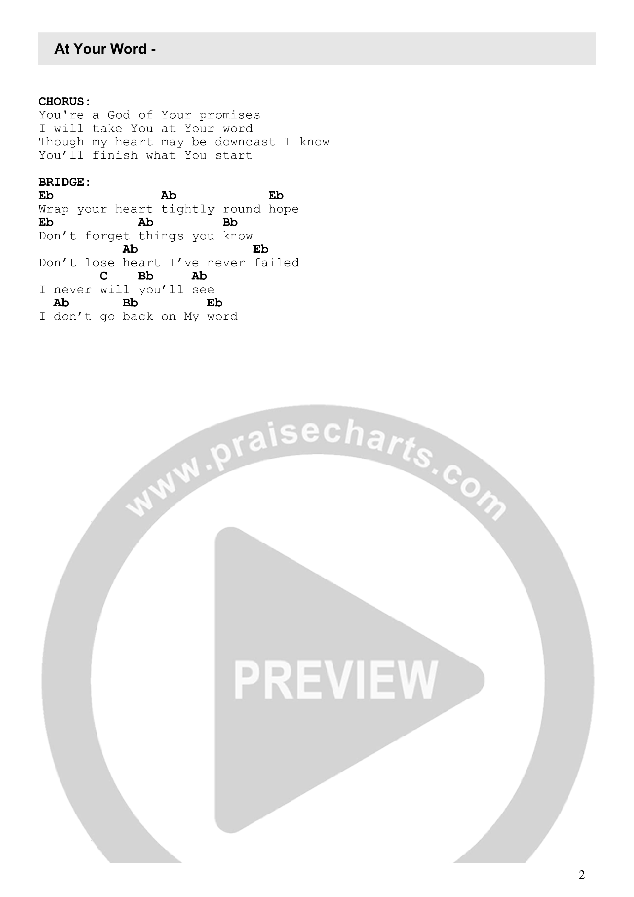 At Your Word Chord Chart (Kingdom Culture Worship)