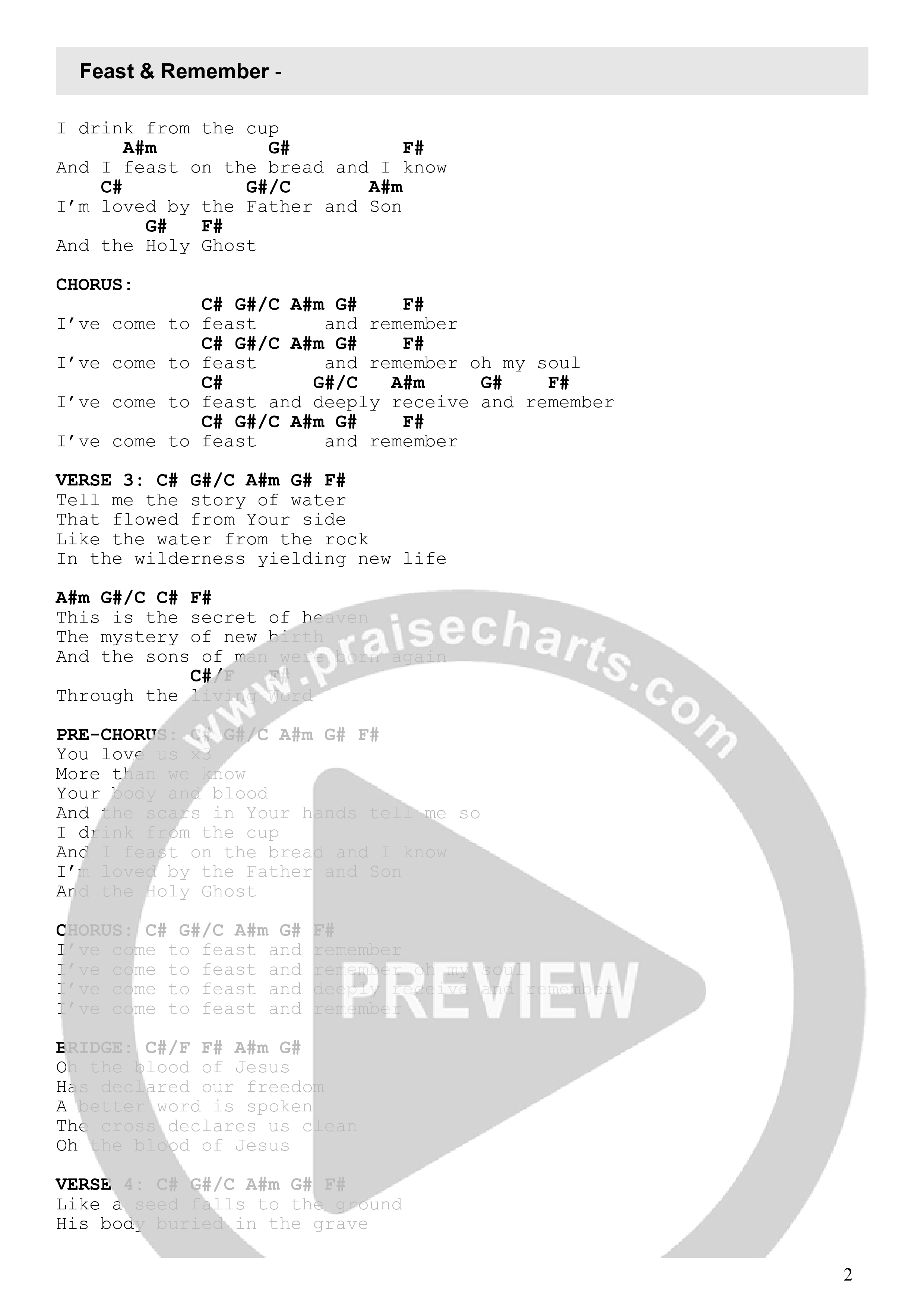 Feast & Remember Chord Chart (Kingdom Culture Worship)