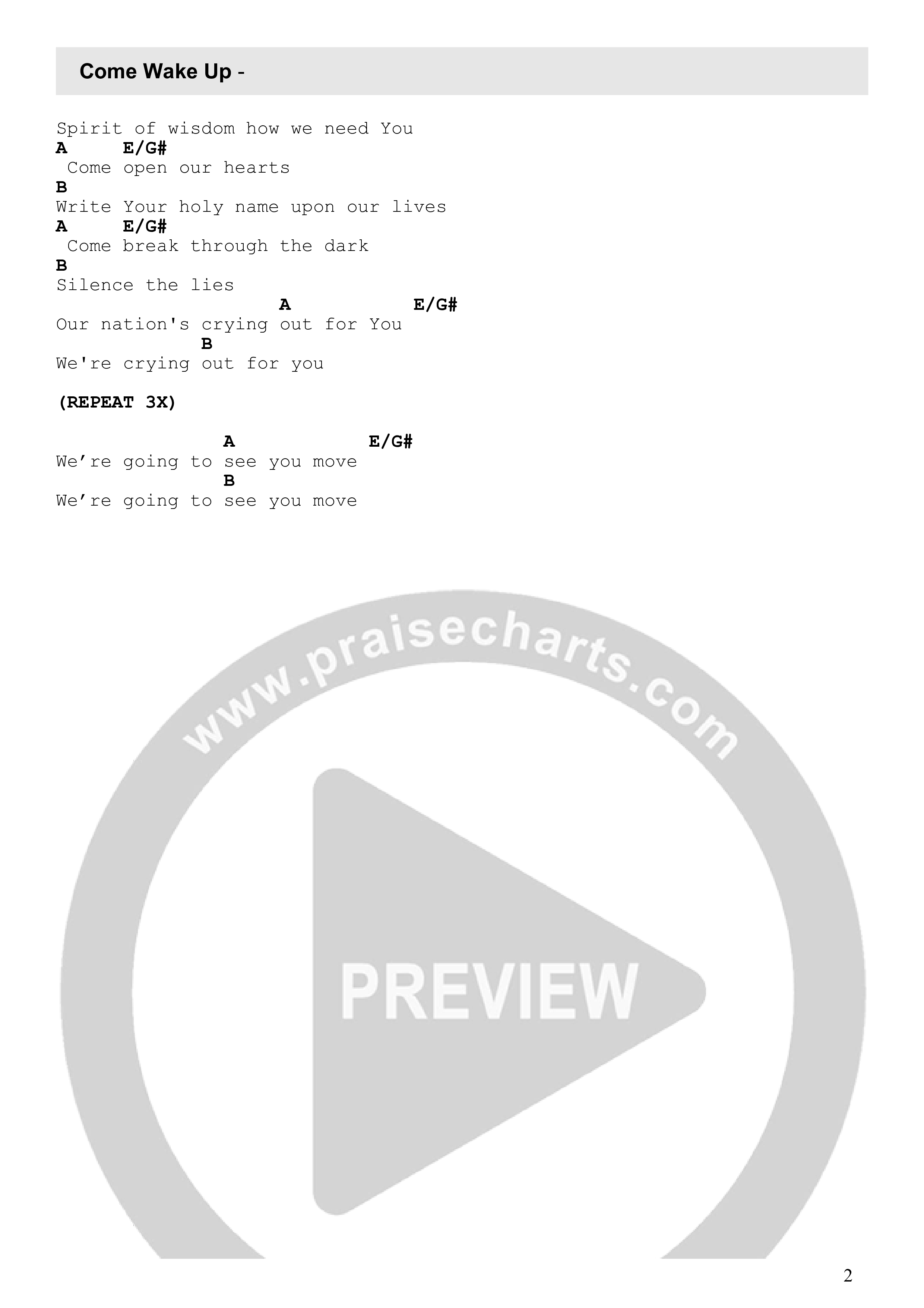 Come Wake Up Chord Chart (Kingdom Culture Worship)