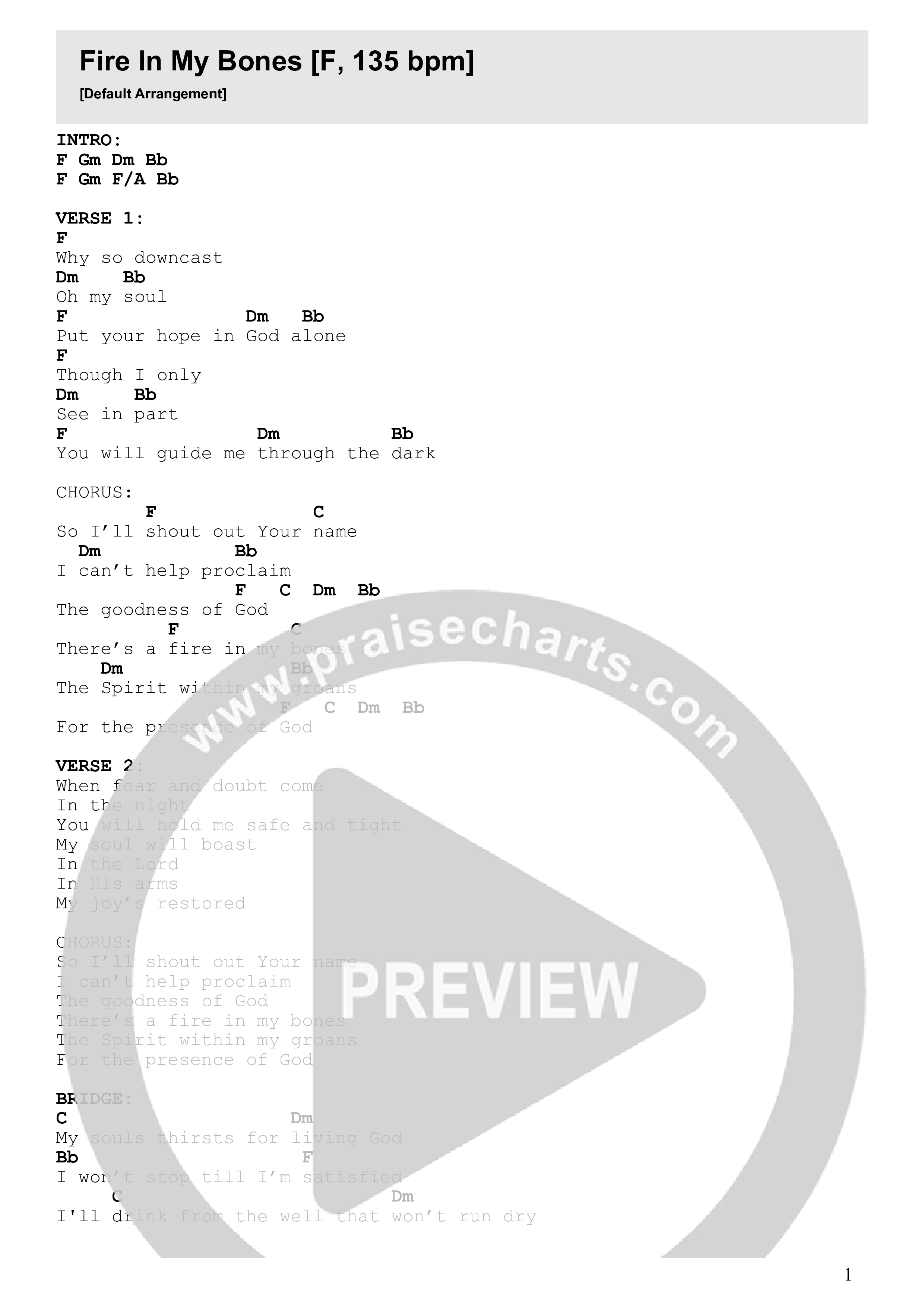 Fire In My Bones Chord Chart (Kingdom Culture Worship)