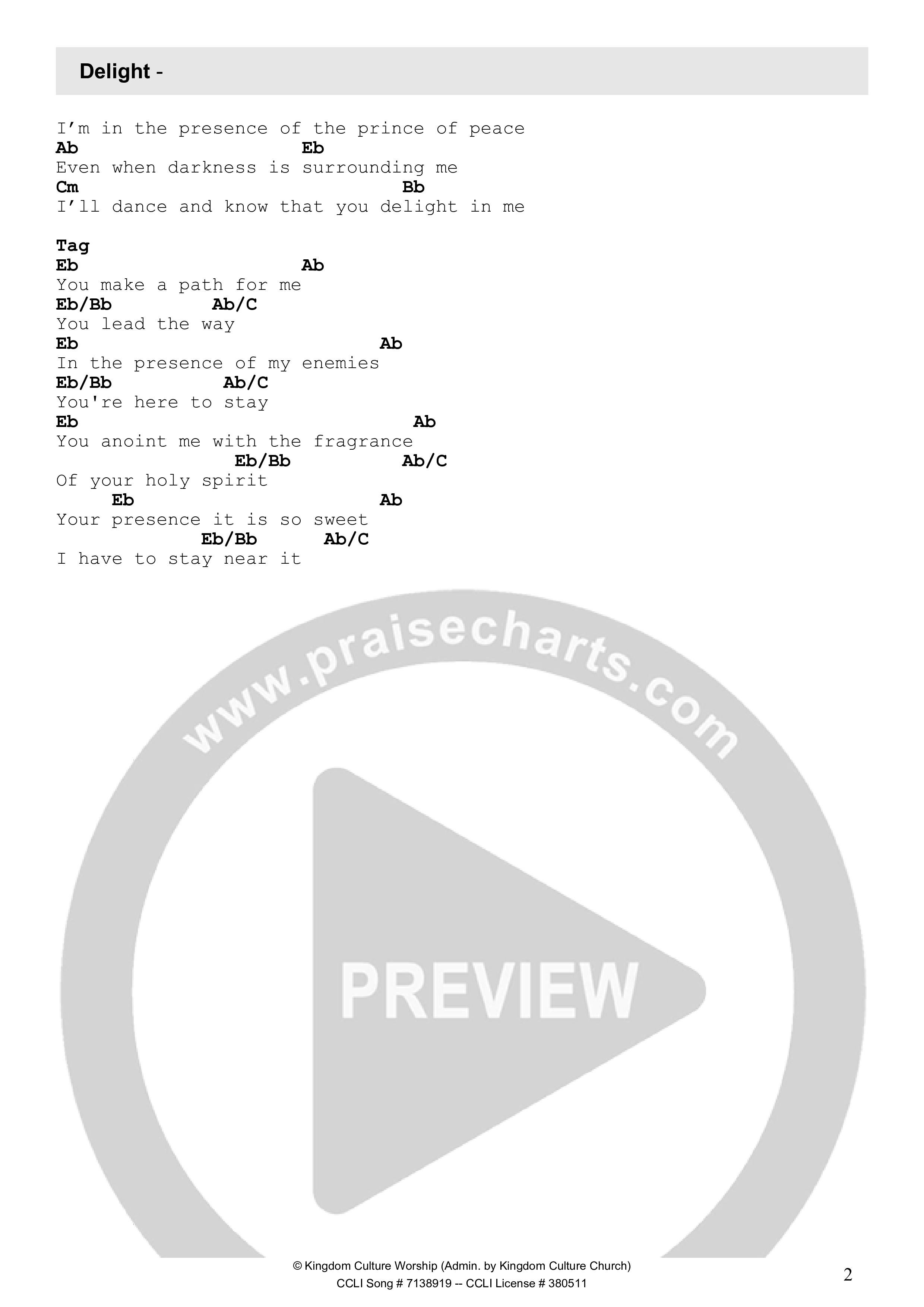 Delight Chord Chart (Kingdom Culture Worship)