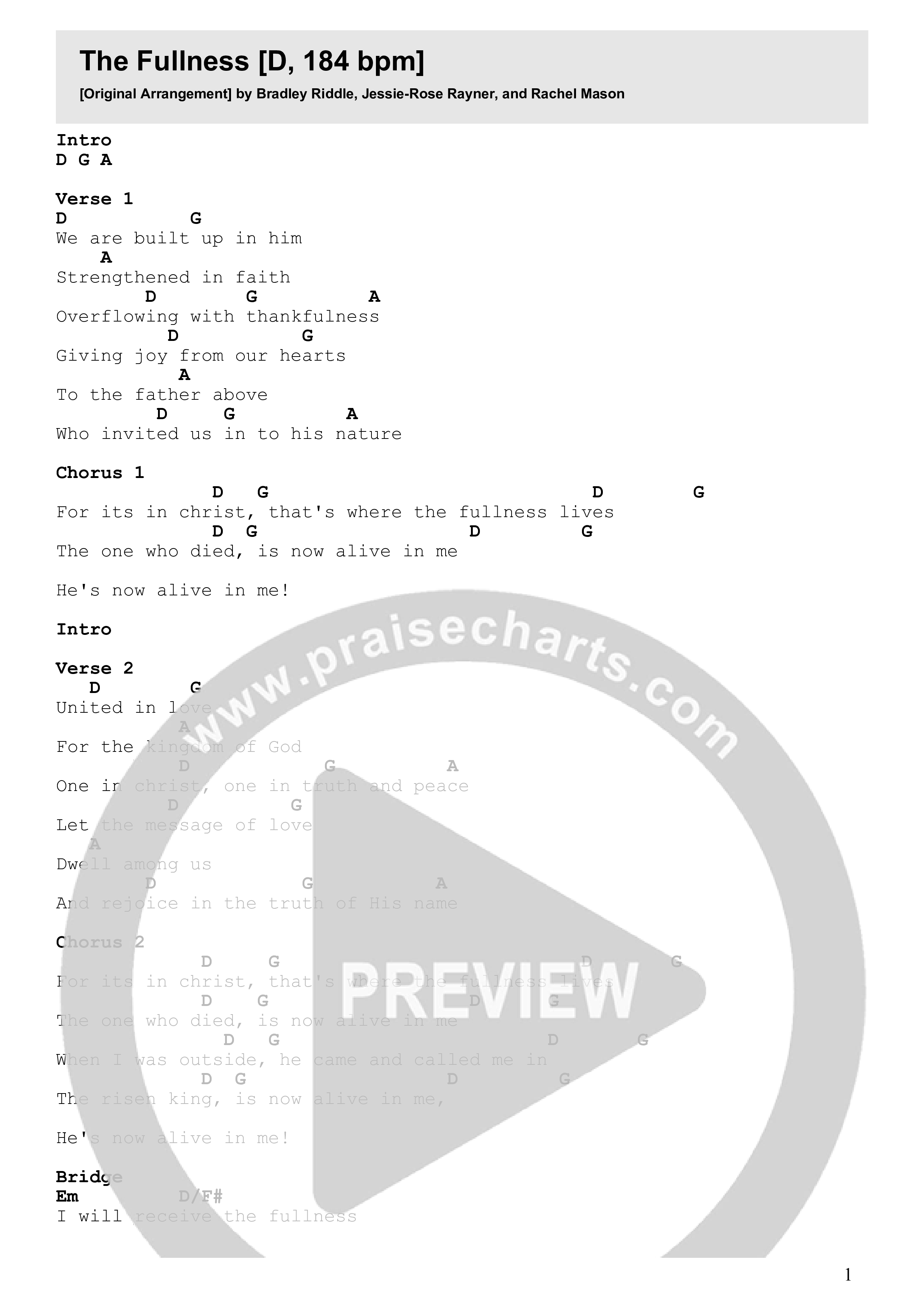 The Fullness Chord Chart (Kingdom Culture Worship)