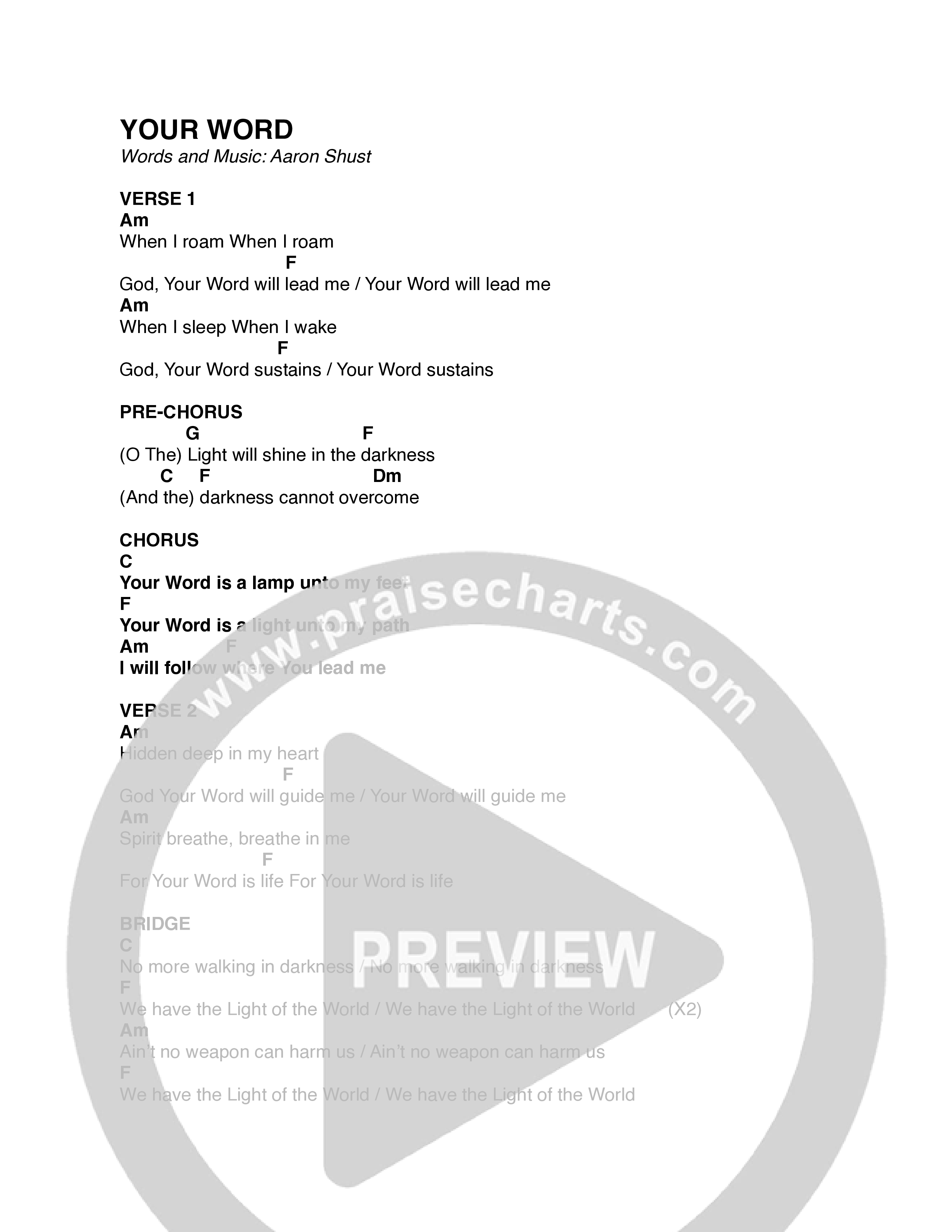 Your Word Chord Chart (Aaron Shust)