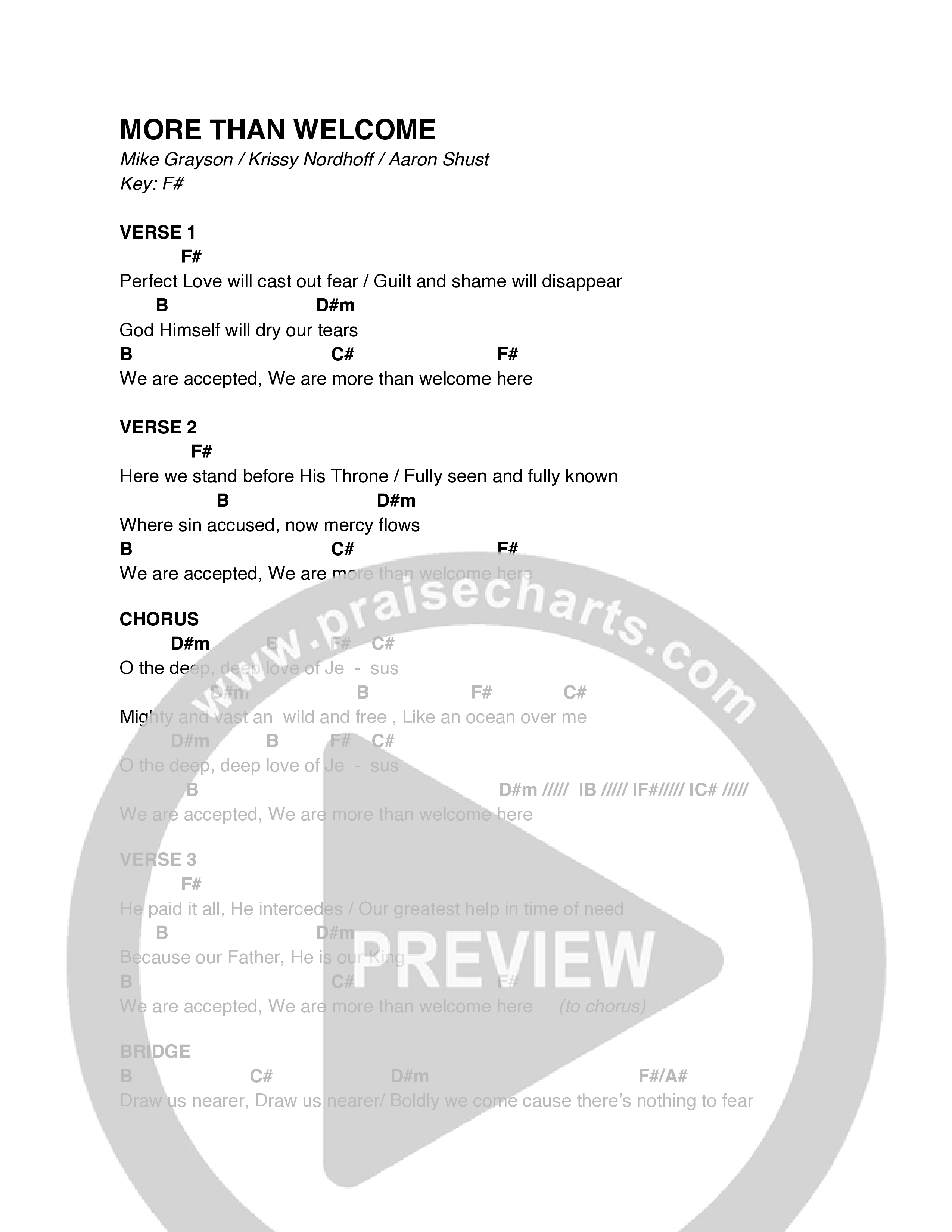More Than Welcome Chord Chart (Aaron Shust)