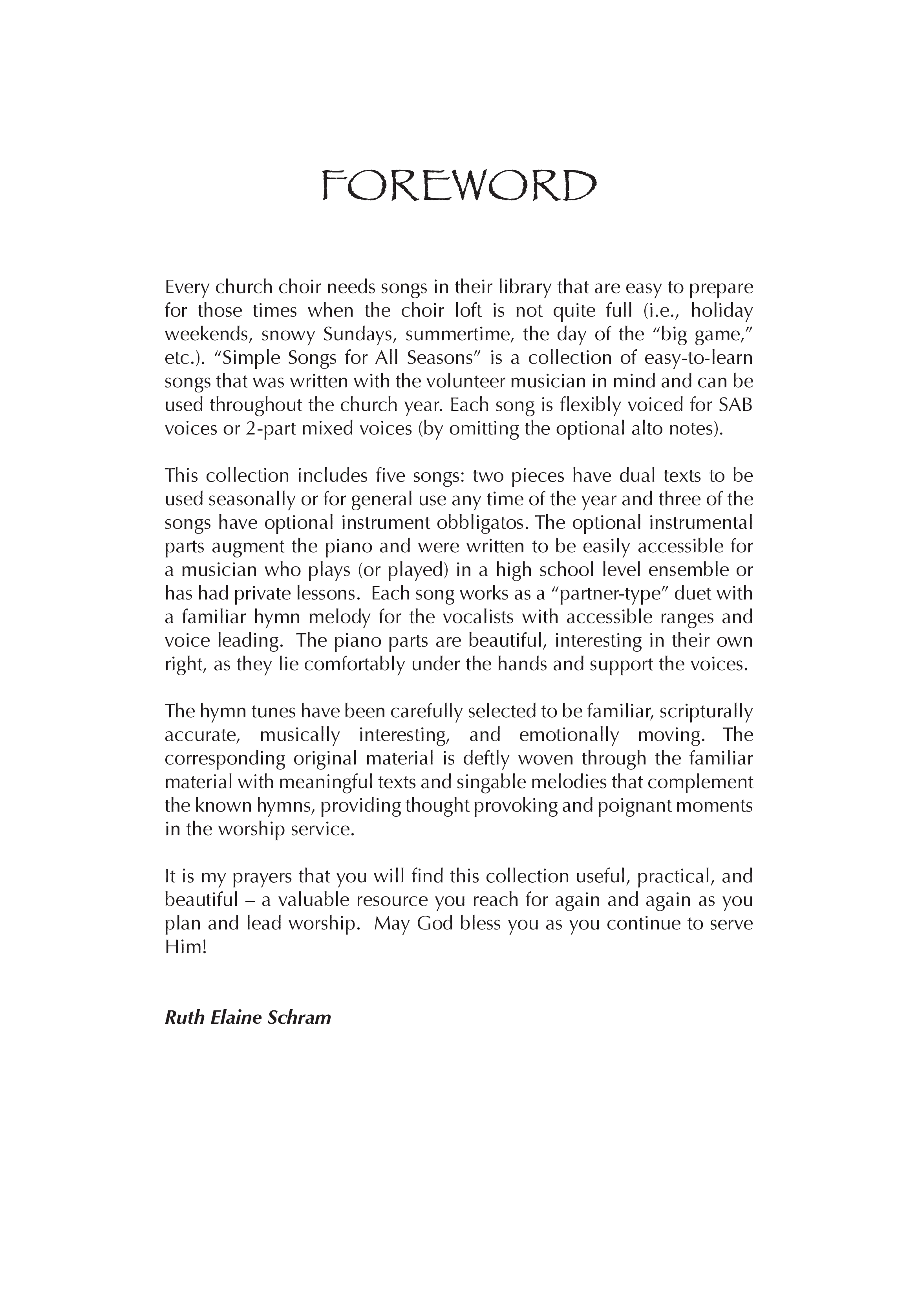 Simple Songs For All Seasons (A 5 Song Choral Collection) Song 6 (Piano SATB) (Arr. Ruth Schram)