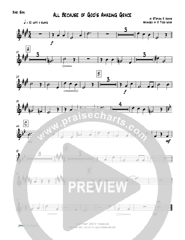 All Because Of God's Amazing Grace (Instrumental) Bari Sax (Todd Webb)