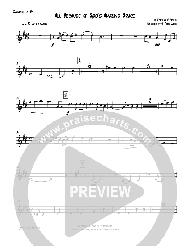 All Because Of God's Amazing Grace (Instrumental) Clarinet (Todd Webb)