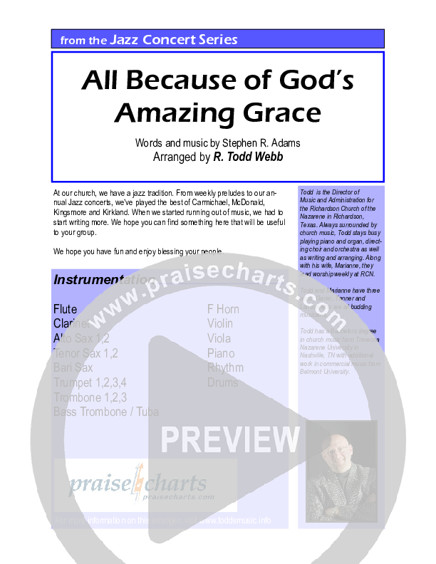 All Because Of God's Amazing Grace (Instrumental) Cover Sheet (Todd Webb)