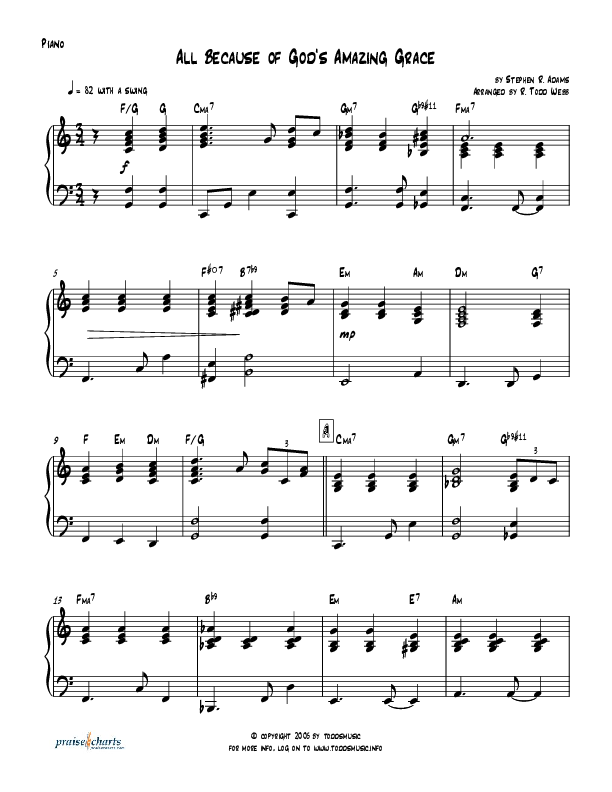 All Because Of God's Amazing Grace (Instrumental) Piano Sheet (Todd Webb)