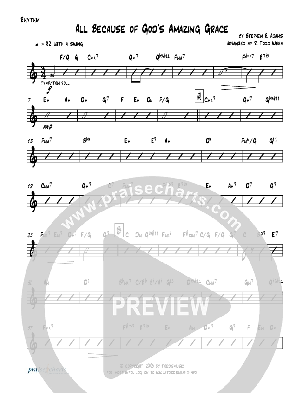All Because Of God's Amazing Grace (Instrumental) Rhythm Chart (Todd Webb)