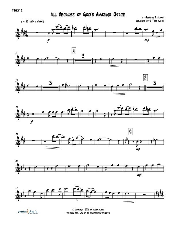 All Because Of God's Amazing Grace (Instrumental) Tenor Sax 1/2 (Todd Webb)