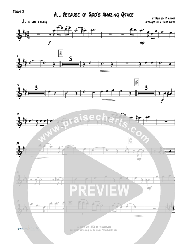 All Because Of God's Amazing Grace (Instrumental) Tenor Sax 1/2 (Todd Webb)